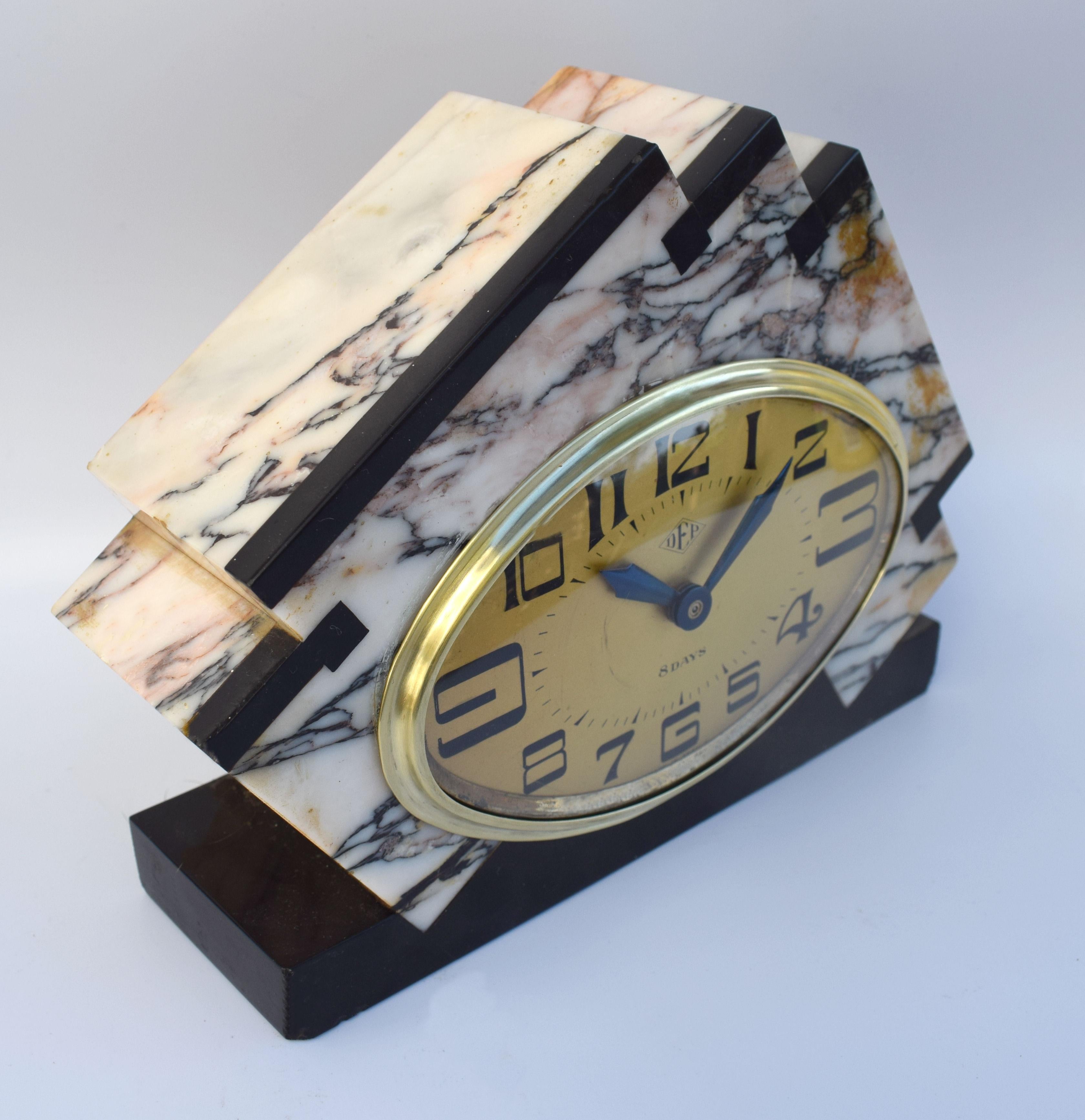 Art Deco Marble Eight Day Mantle Clock by Dep In Good Condition In Devon, England
