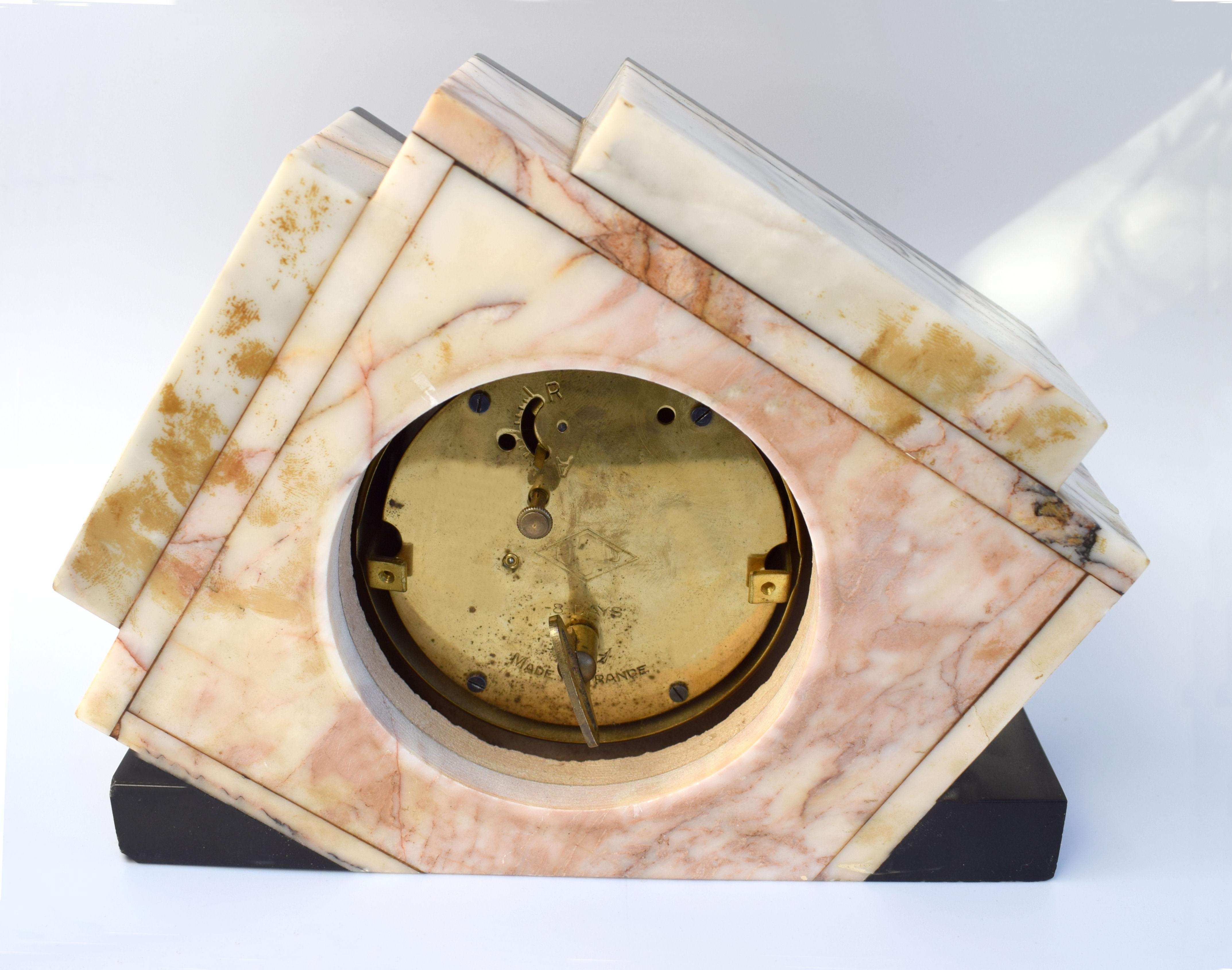 20th Century Art Deco Marble Eight Day Mantle Clock by Dep