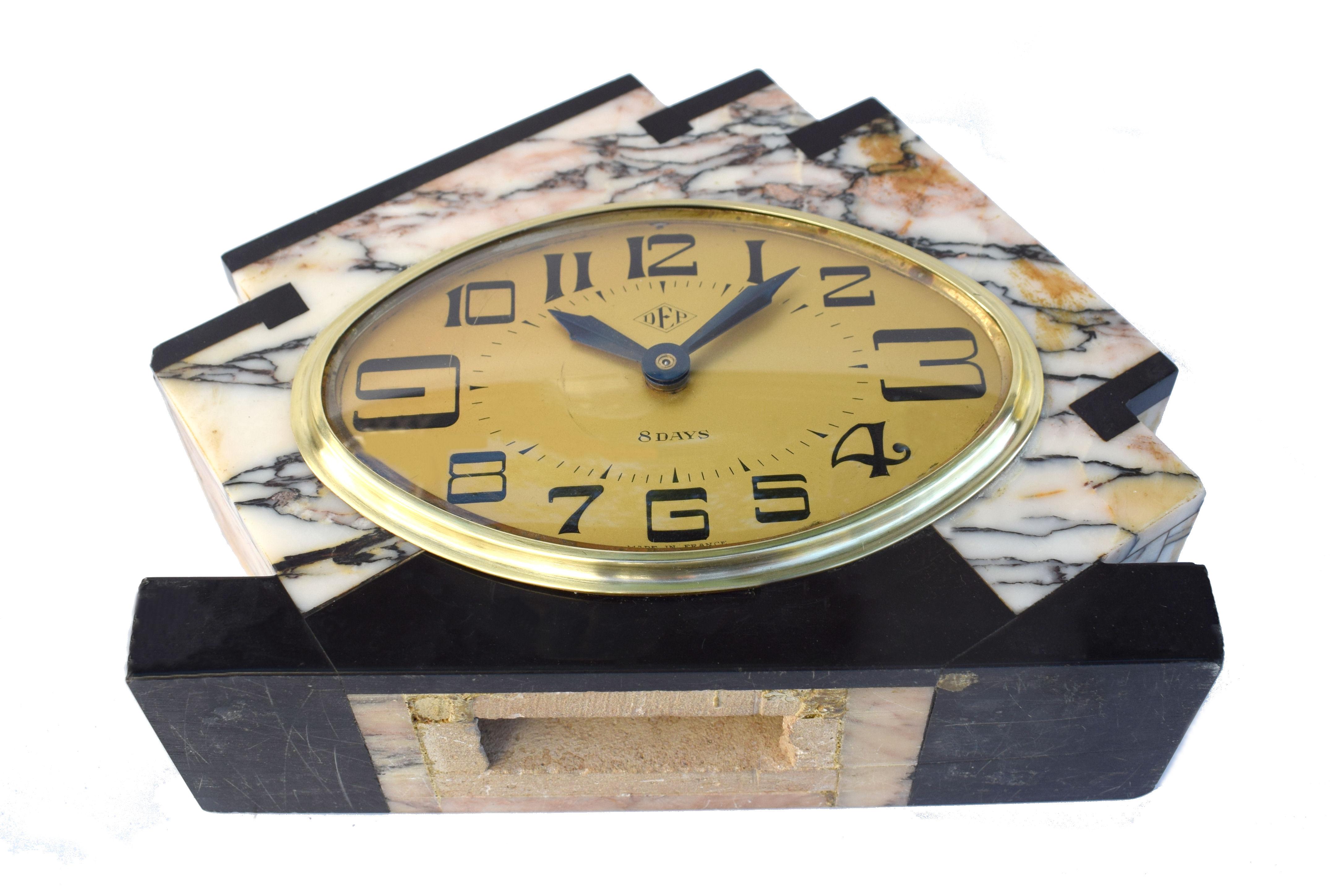 Brass Art Deco Marble Eight Day Mantle Clock by Dep