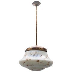 Art Deco Marble Glass and Brass Pendant Spanish Lamp, 1930s