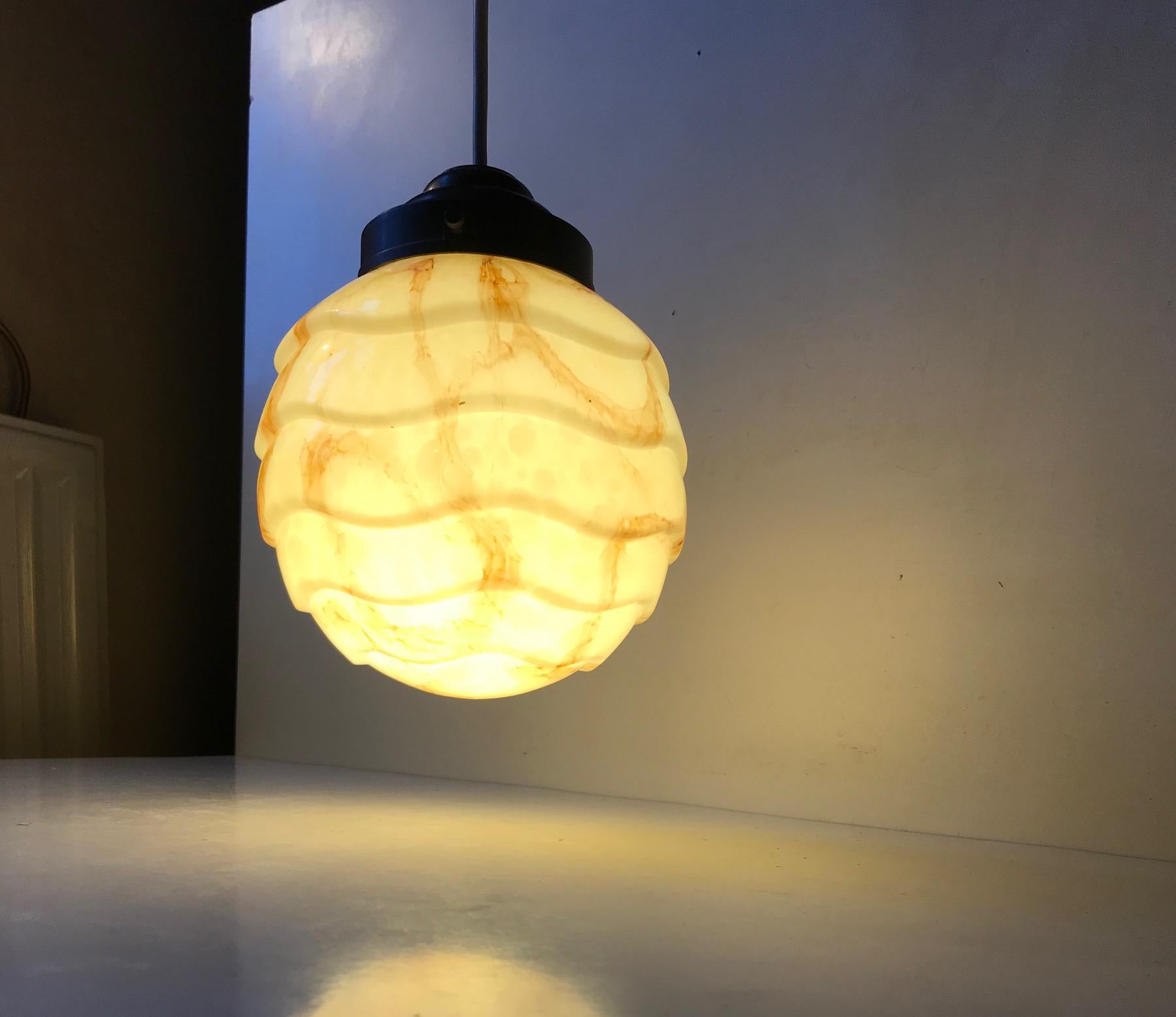 Mid-20th Century Art Deco Marble Glass and Bakelite Pendant Lamp, 1930s For Sale