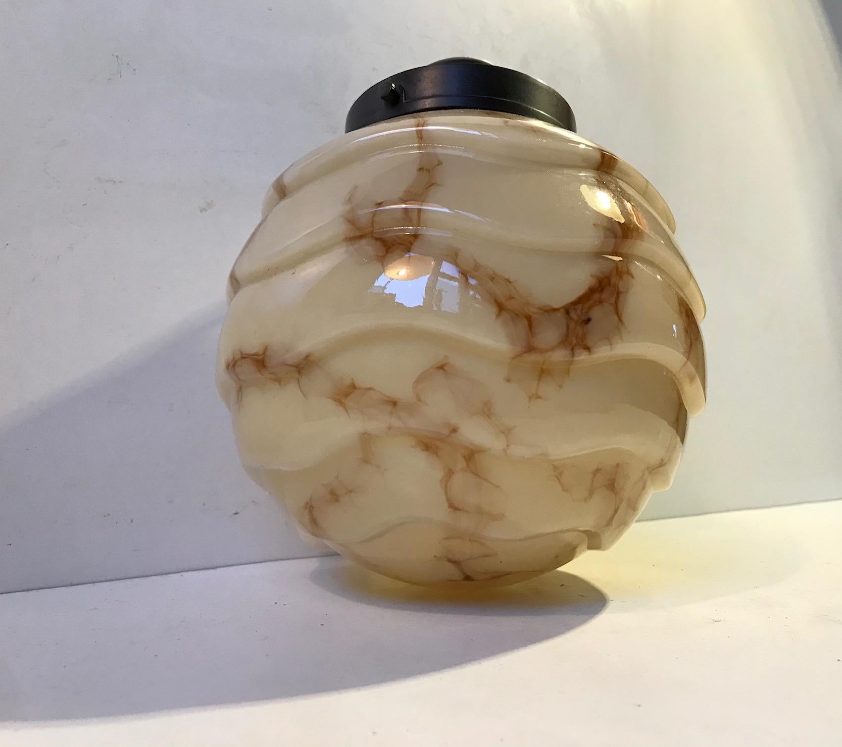 Art Deco Marble Glass and Bakelite Pendant Lamp, 1930s For Sale 1