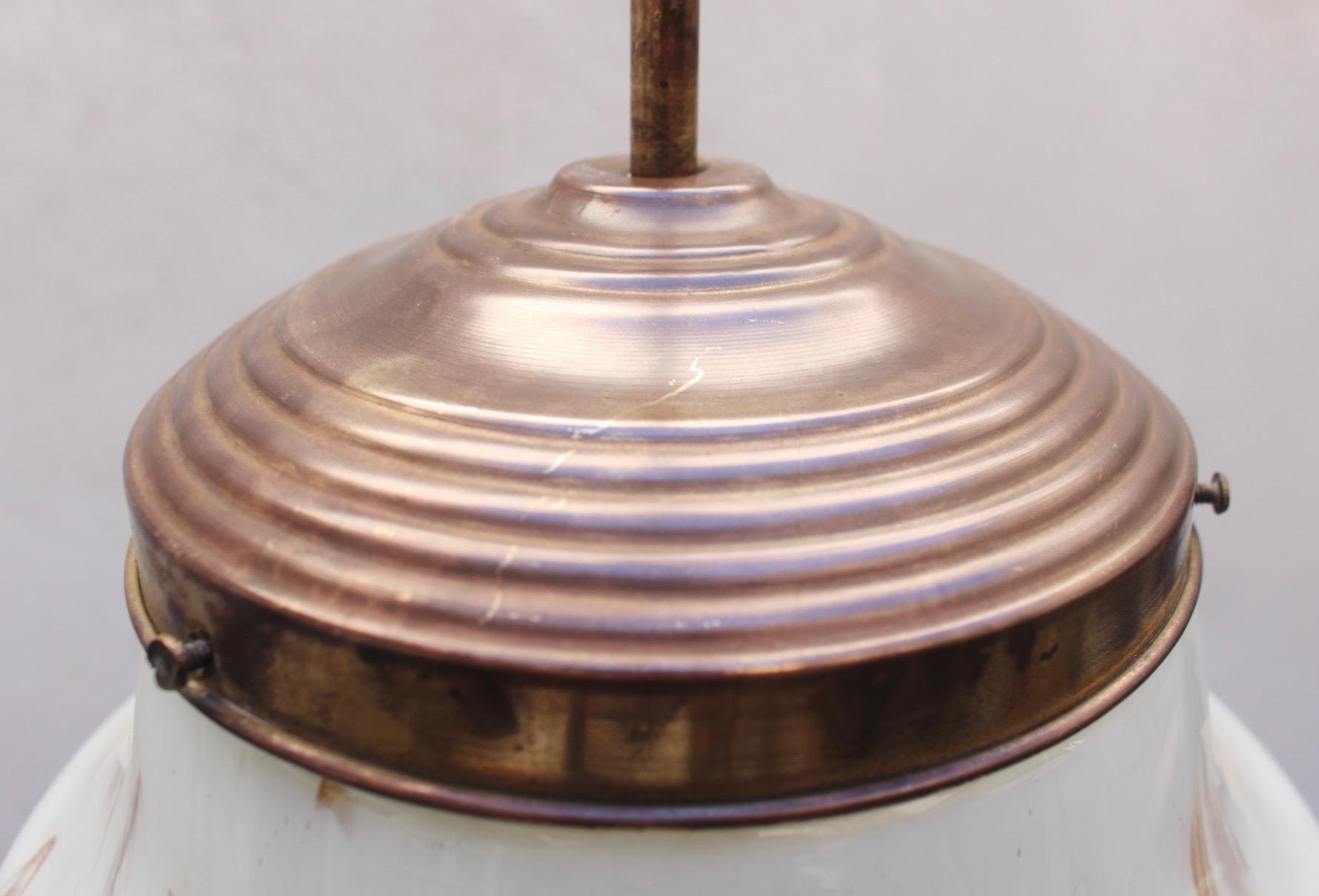 Art Deco Marble Glass and Brass Pendant Spanish Lamp, 1930s For Sale 6