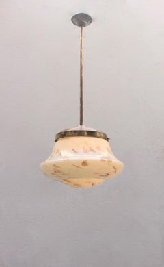 Art Deco Marble Glass and Brass Pendant Spanish Lamp, 1930s