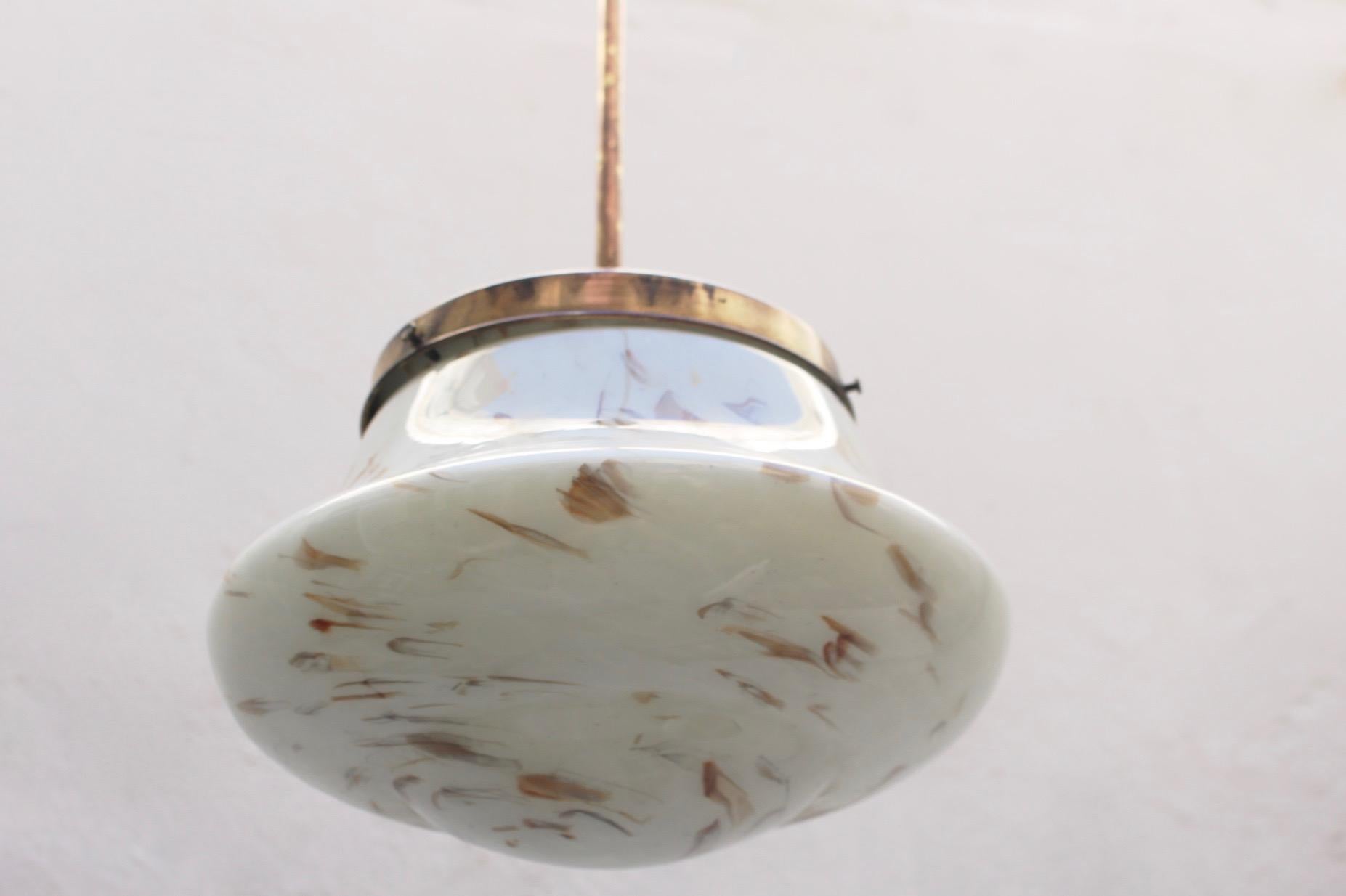 Art Deco Marble Glass and Brass Pendant Spanish Lamp, 1930s For Sale 2