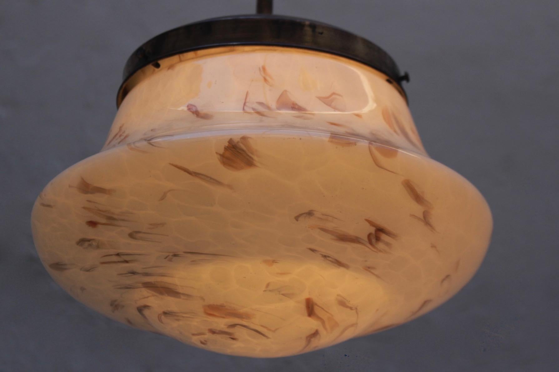 Art Deco Marble Glass and Brass Pendant Spanish Lamp, 1930s For Sale 5