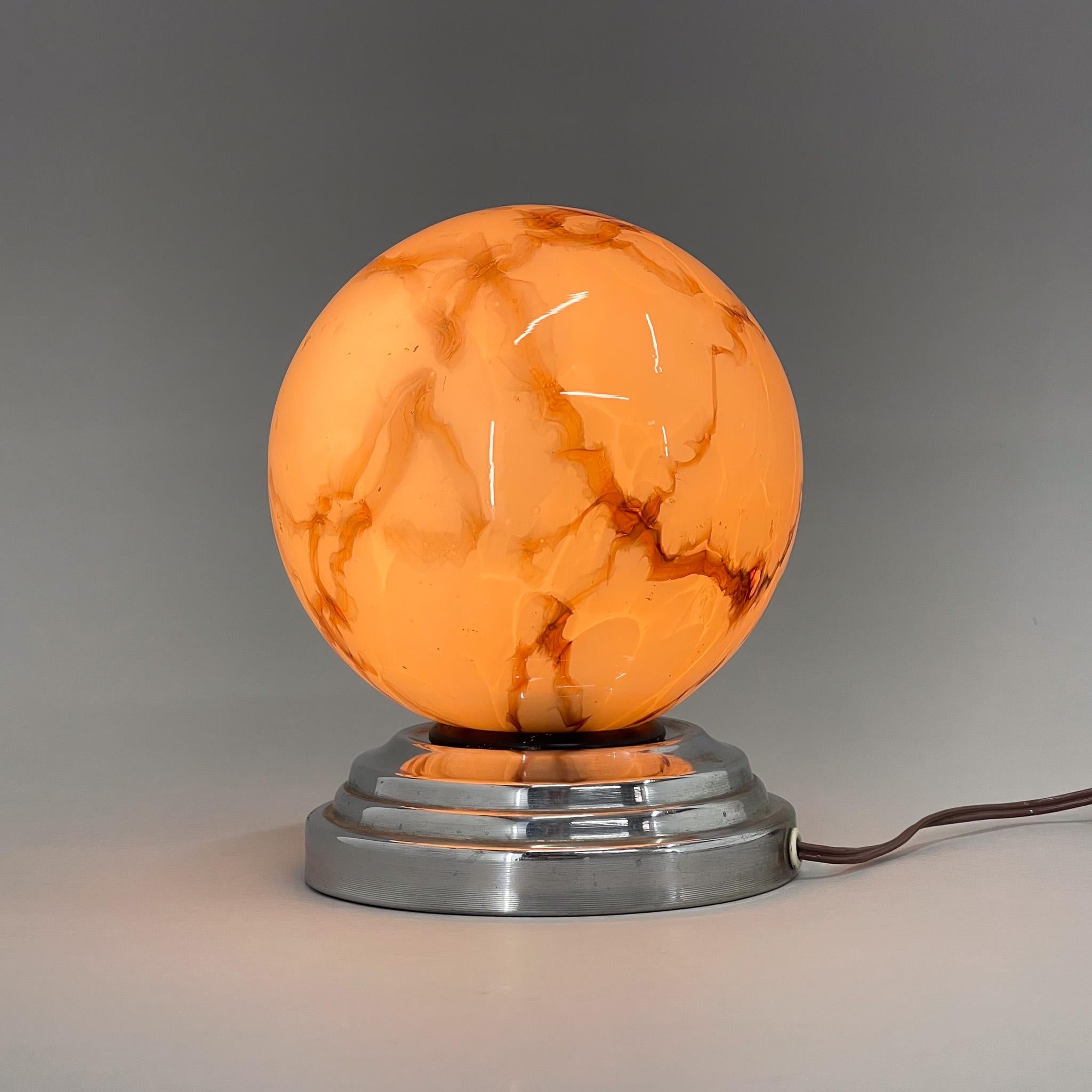 French Art Deco Marble Glass & Chrome Table Lamp For Sale