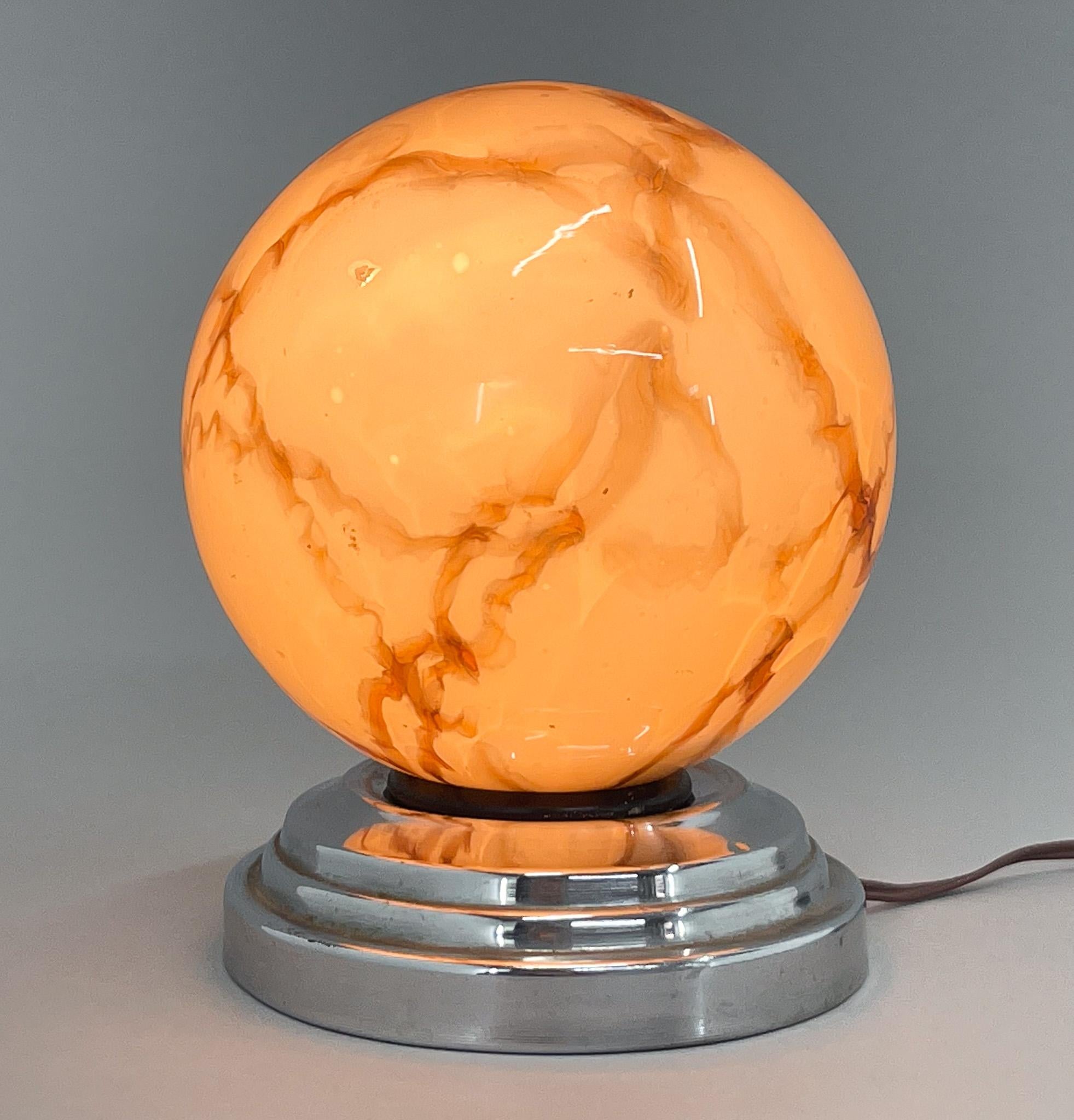 20th Century Art Deco Marble Glass & Chrome Table Lamp For Sale