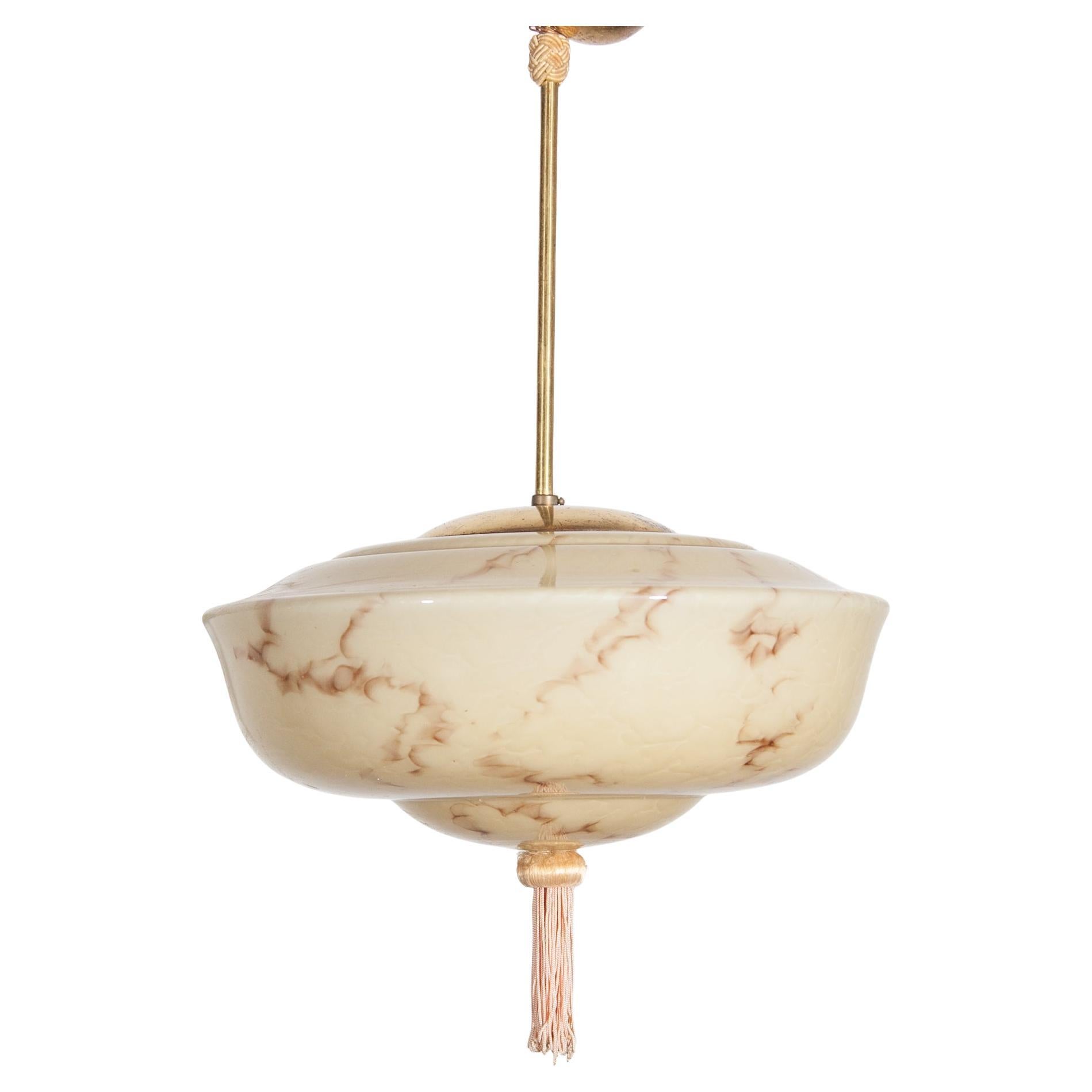 Lampada a sospensione in vetro di marmo Art Deco