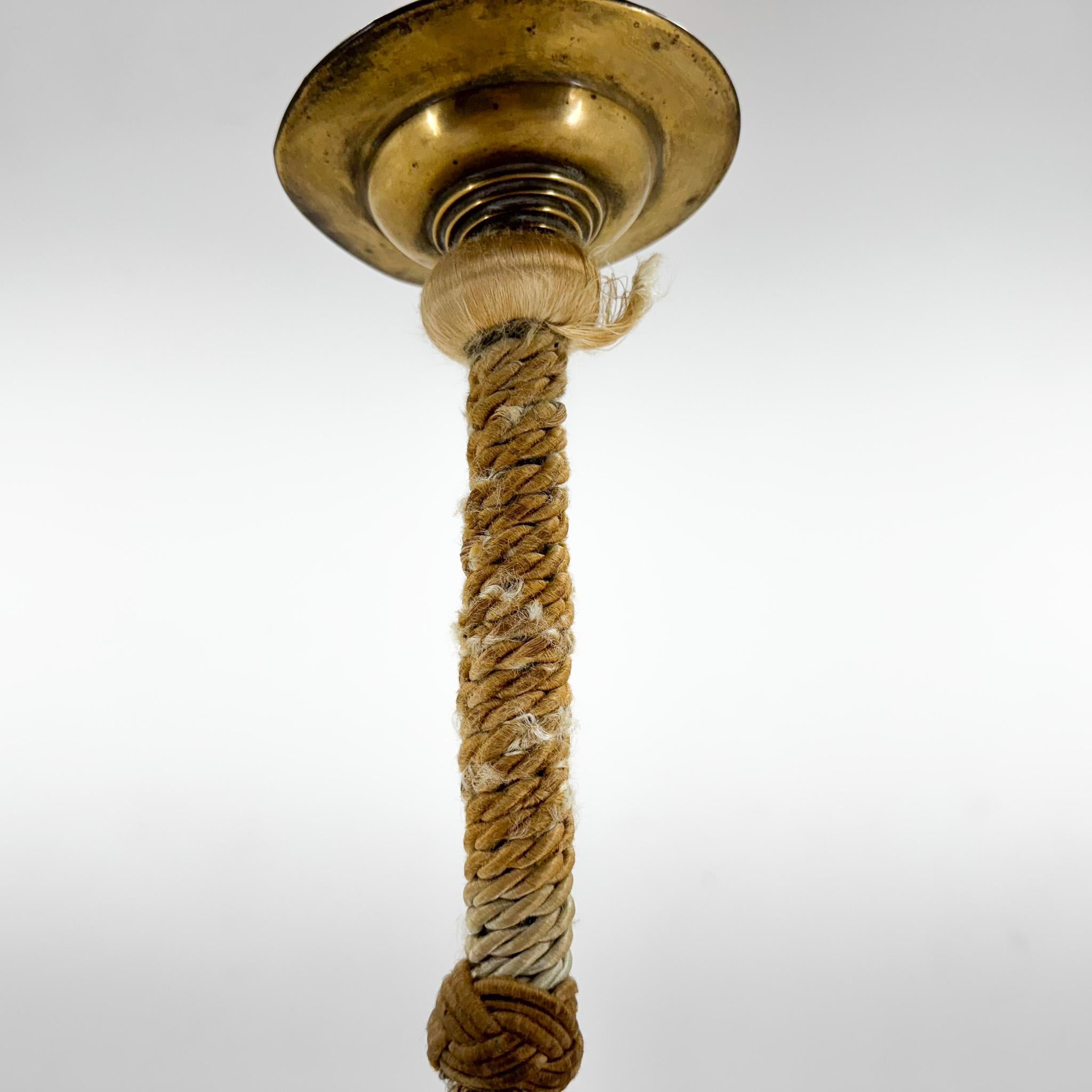 Art Deco Marble Glass Pendant Light on Original Rope In Good Condition For Sale In Praha, CZ