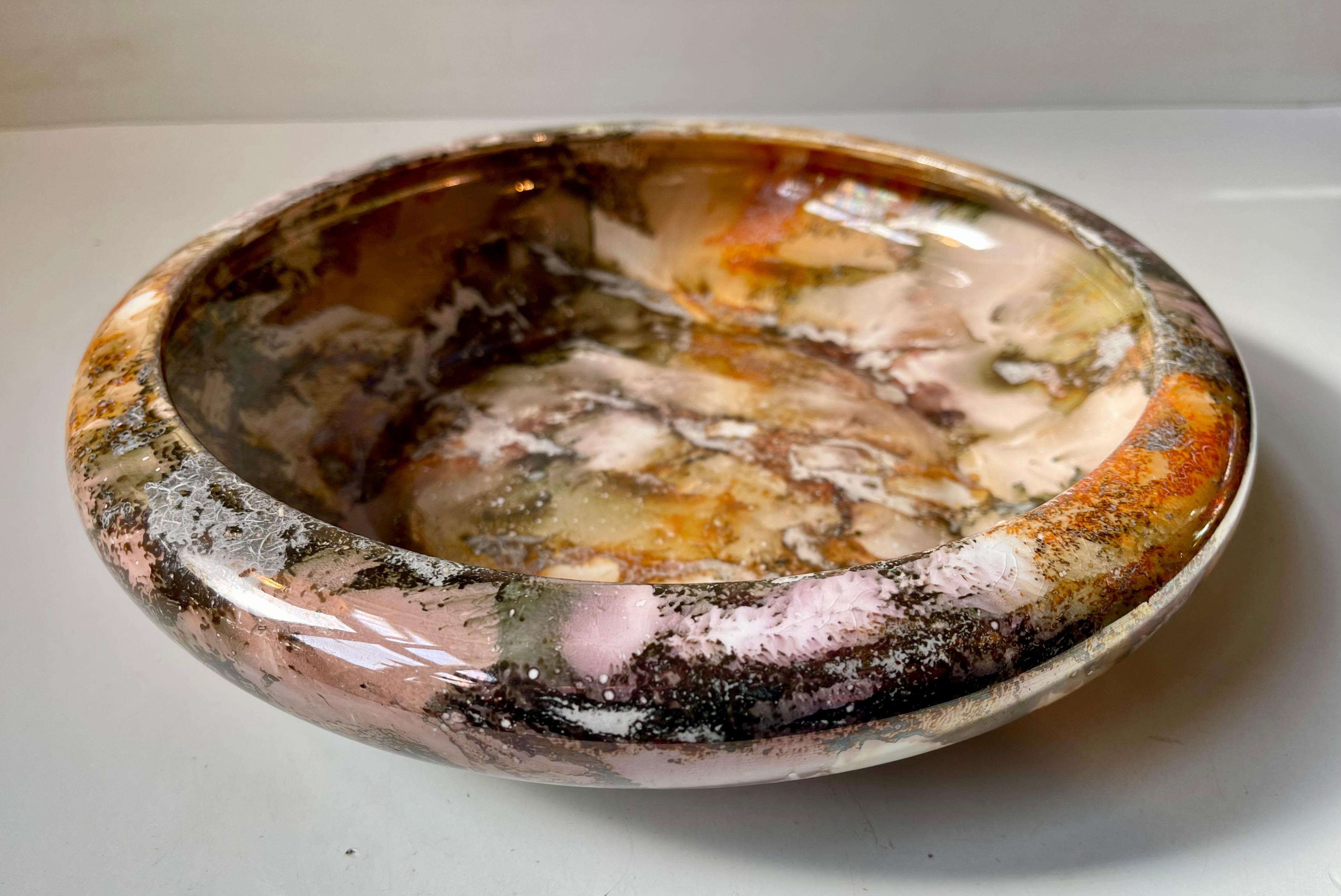 Finnish Art Deco Marble Glaze Faience Bowl by Arabia Finland, 1920s For Sale