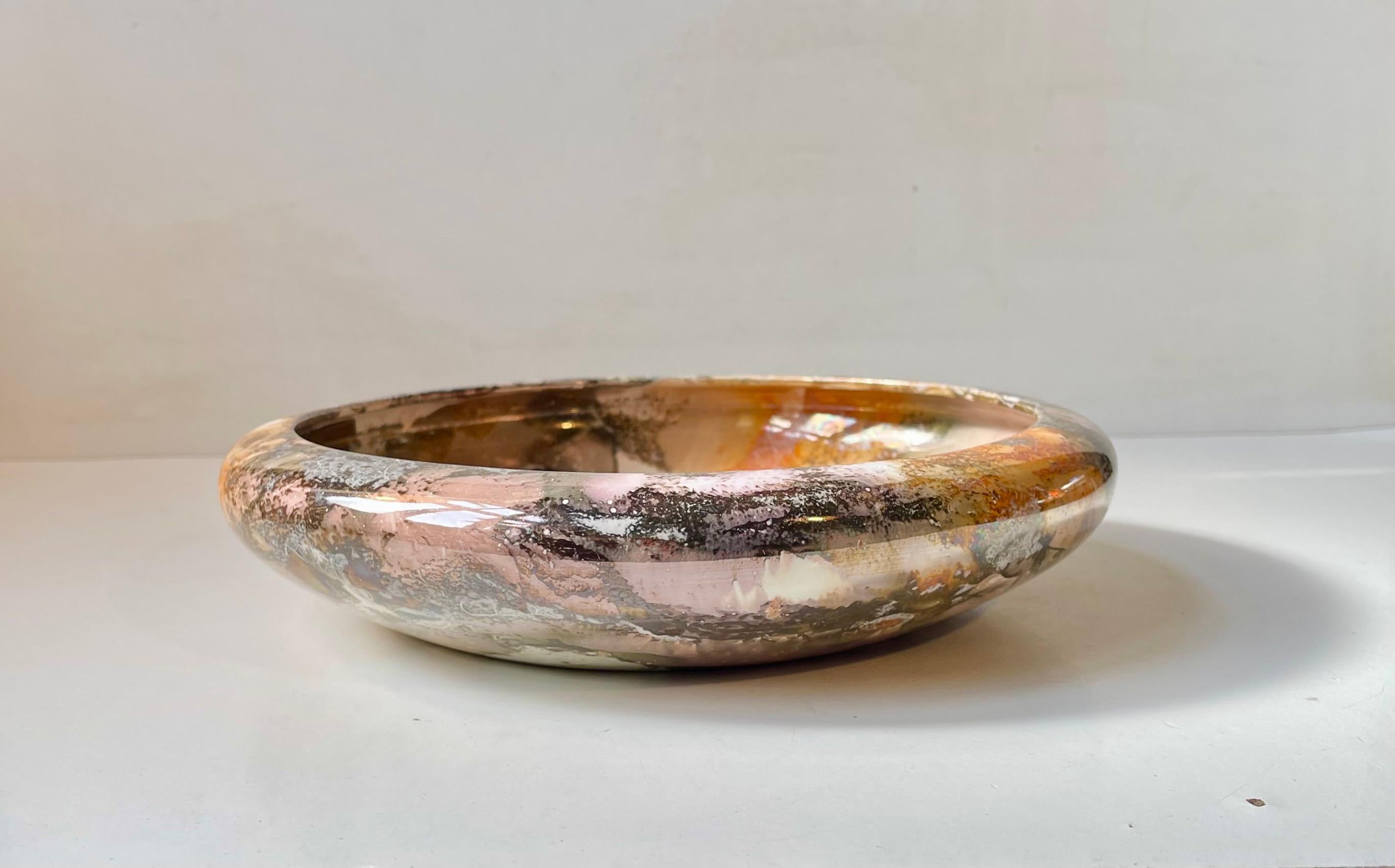 Glazed Art Deco Marble Glaze Faience Bowl by Arabia Finland, 1920s For Sale