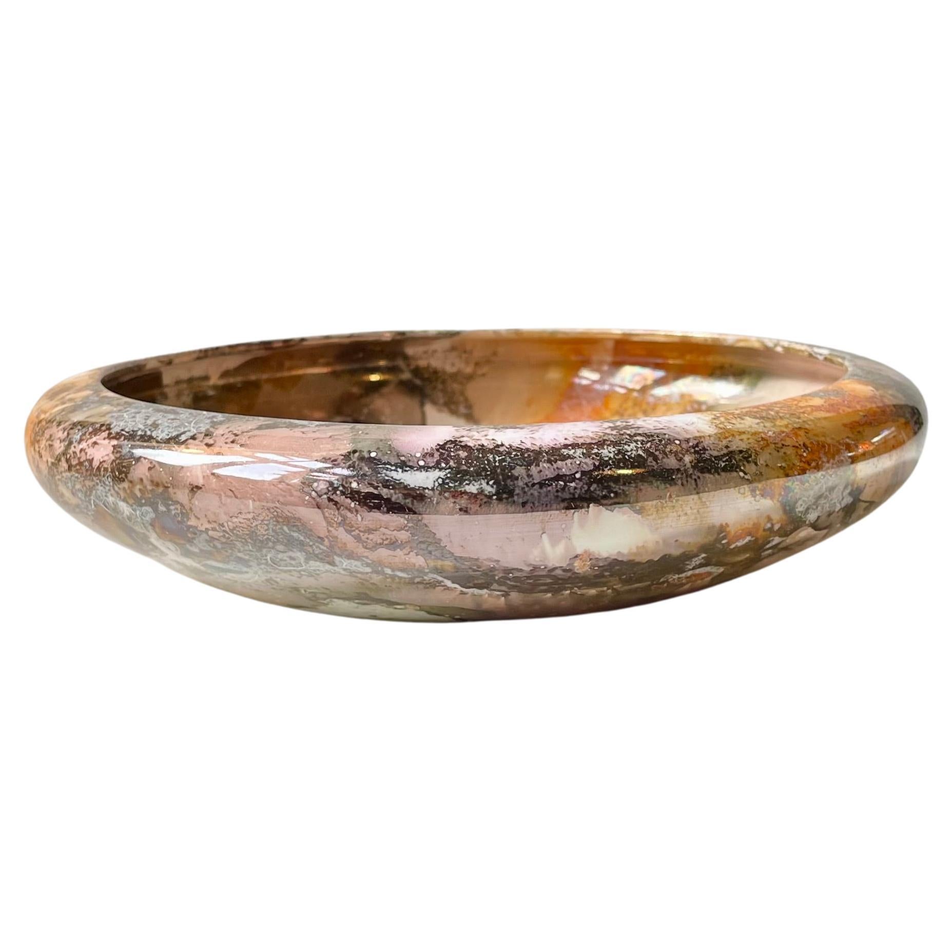 Art Deco Marble Glaze Faience Bowl by Arabia Finland, 1920s For Sale