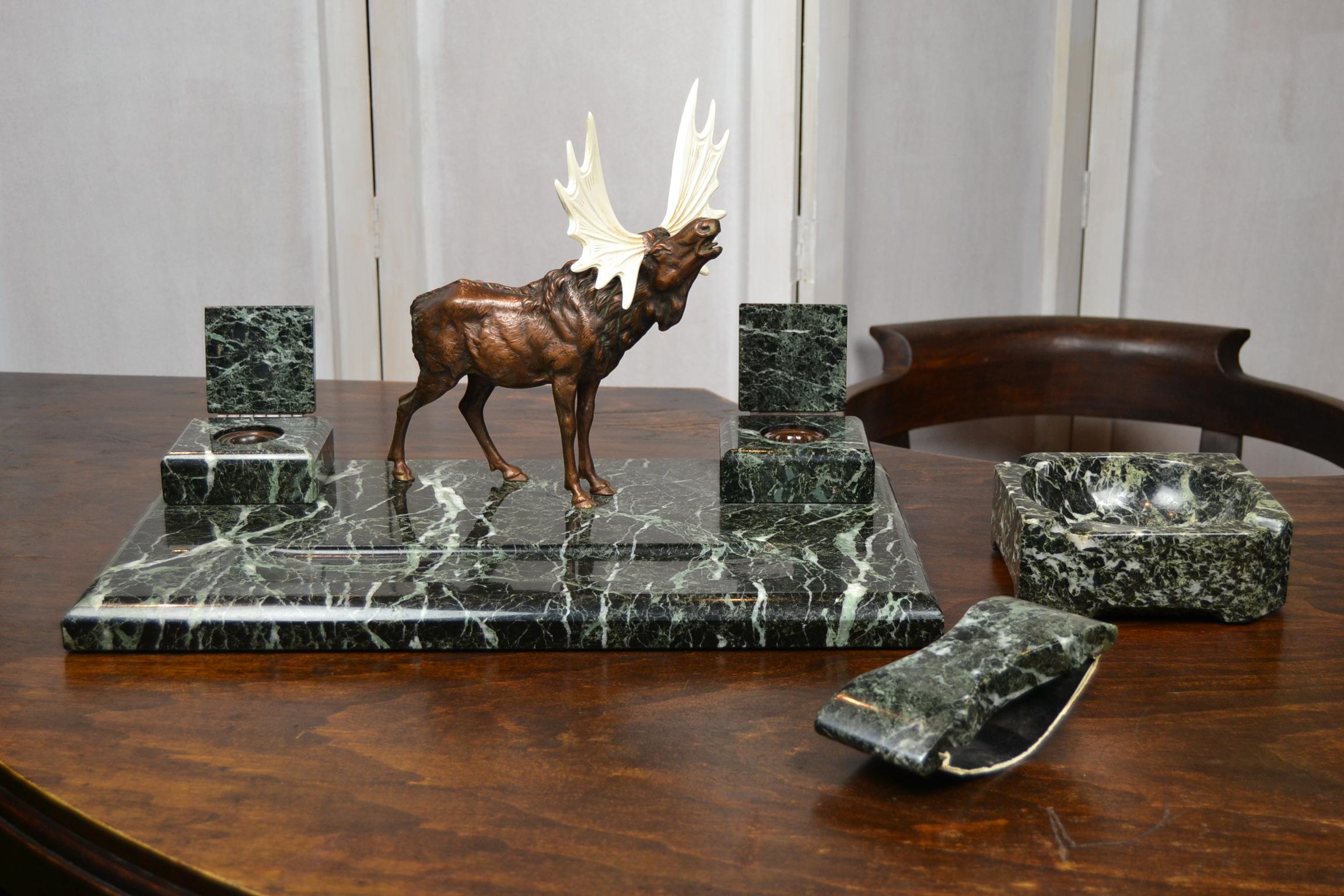 Inkwell with Bronze Moose, Ashtray and Ink Dryer, Art Deco, Europe For Sale 2