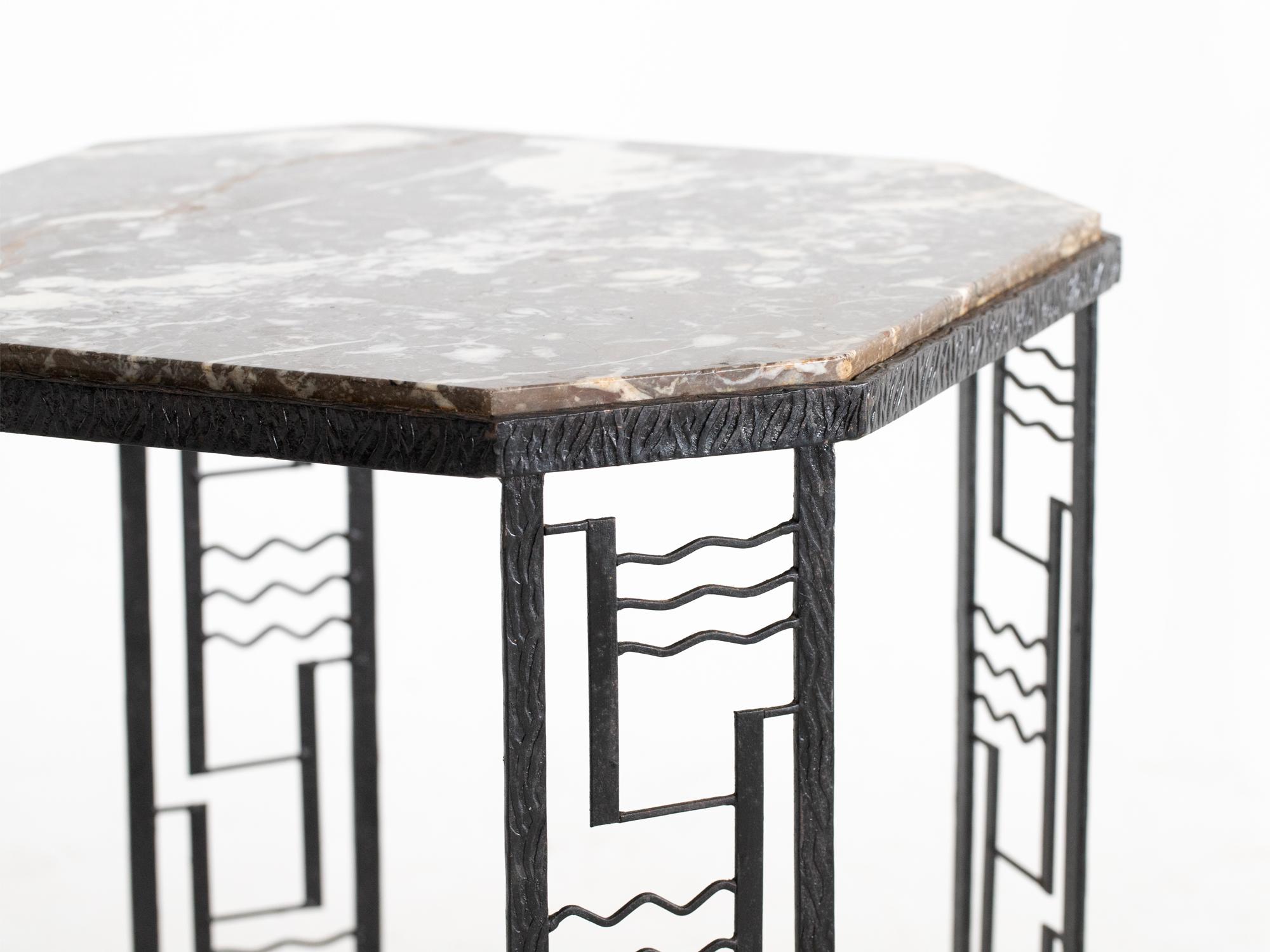 French Art Deco Marble & Iron Side Table