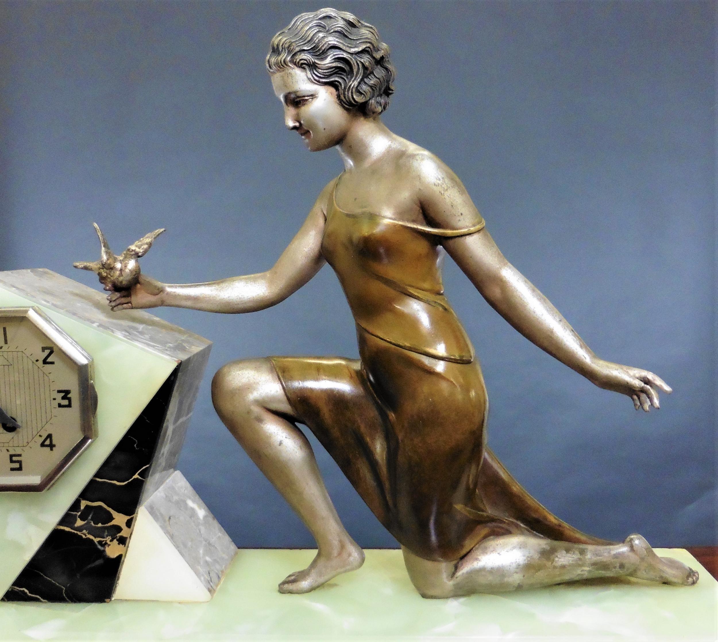 French Art Deco Marble Mantel Clock For Sale