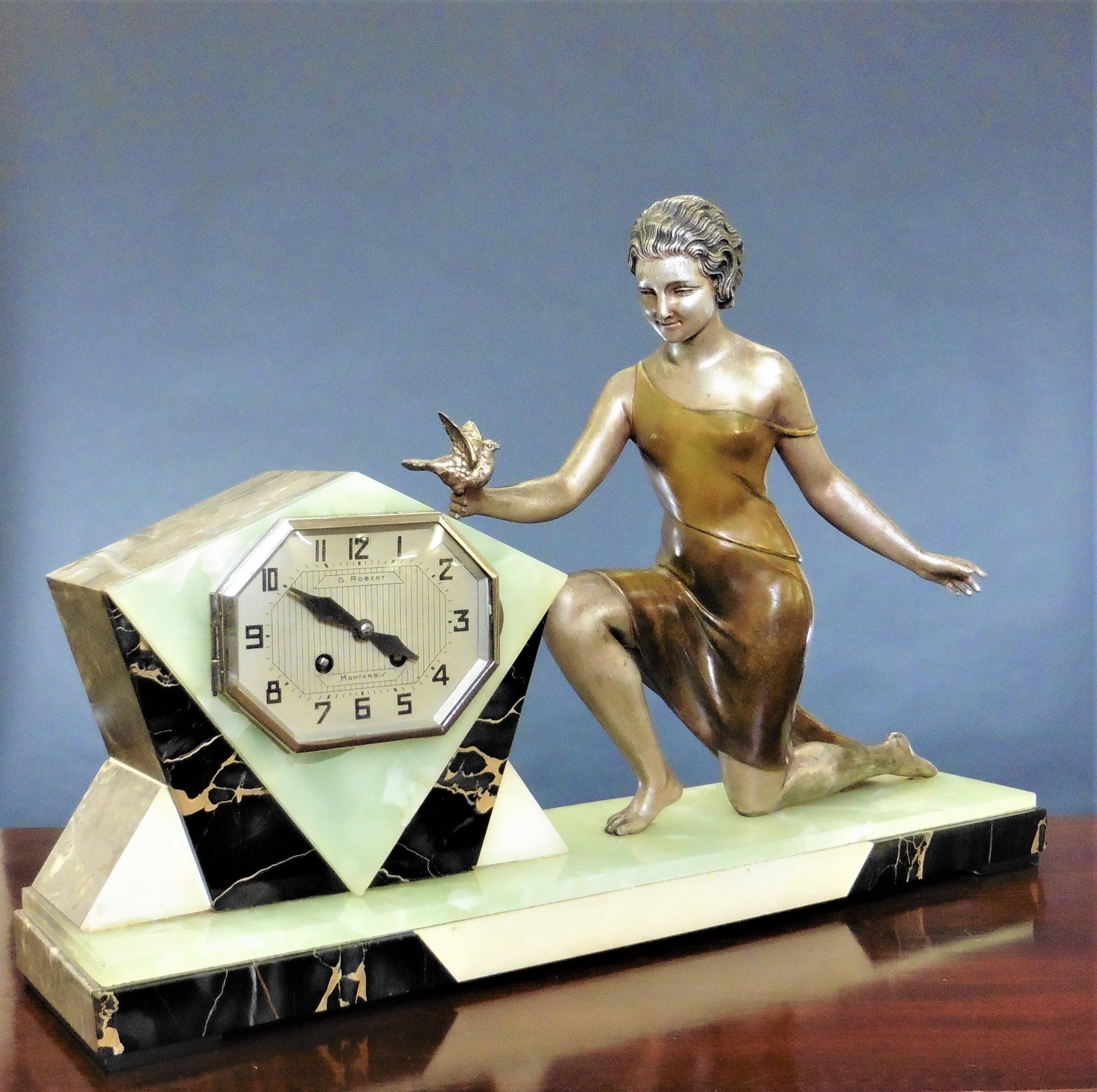 Art Deco Marble Mantel Clock For Sale 1