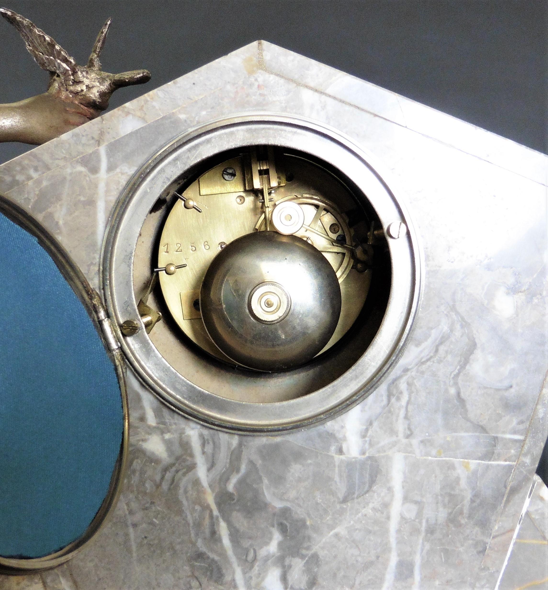 Art Deco Marble Mantel Clock For Sale 3