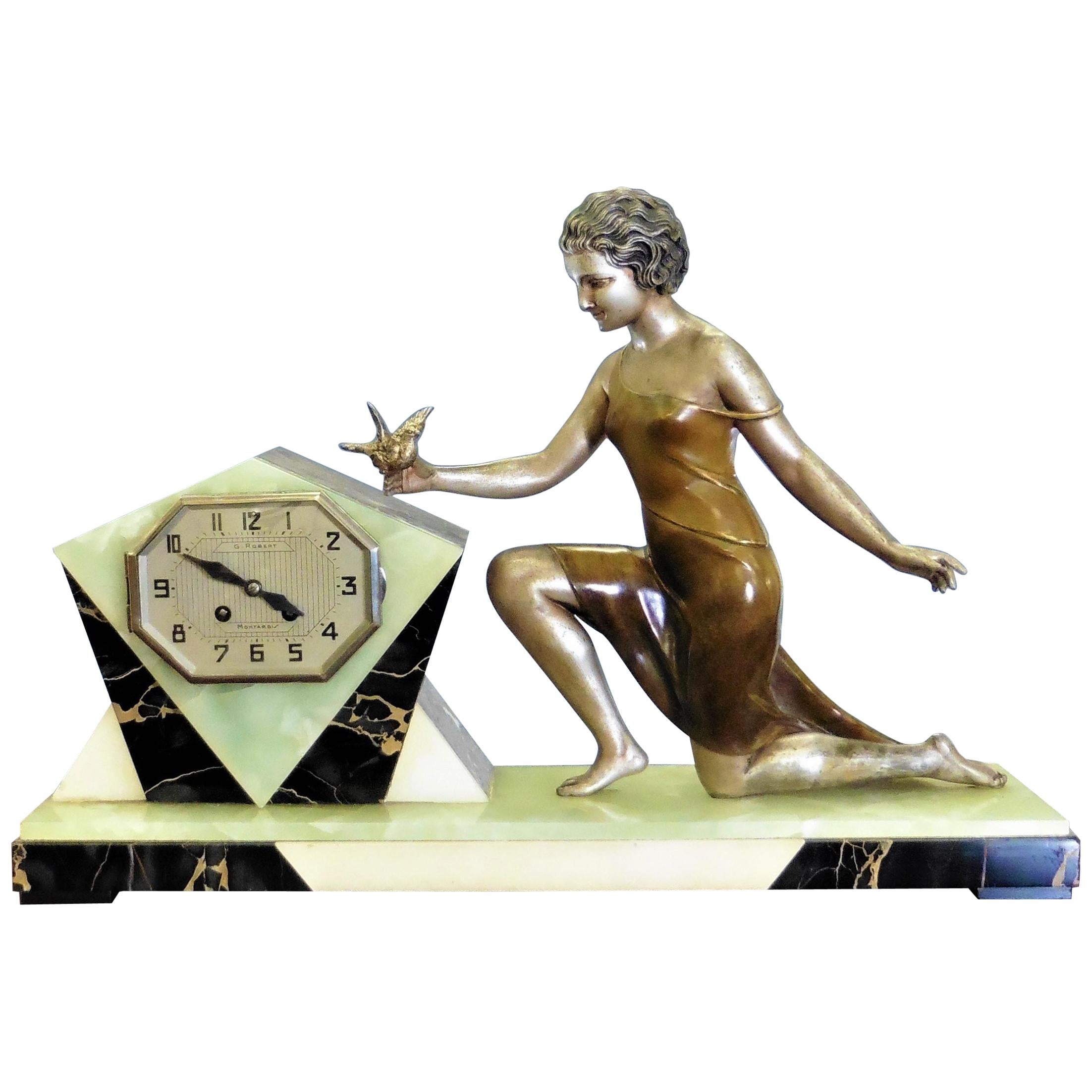 Art Deco Marble Mantel Clock For Sale