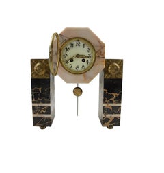 Art Deco Marble Mantel Clock Three-Piece Garniture Set