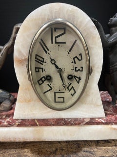 Art Deco Marble Mantel Clock with 2 Bronze Figures