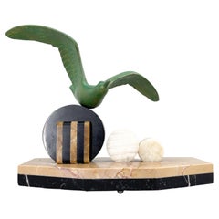 Art Deco Marble, Onyx and Spelter Sculpture