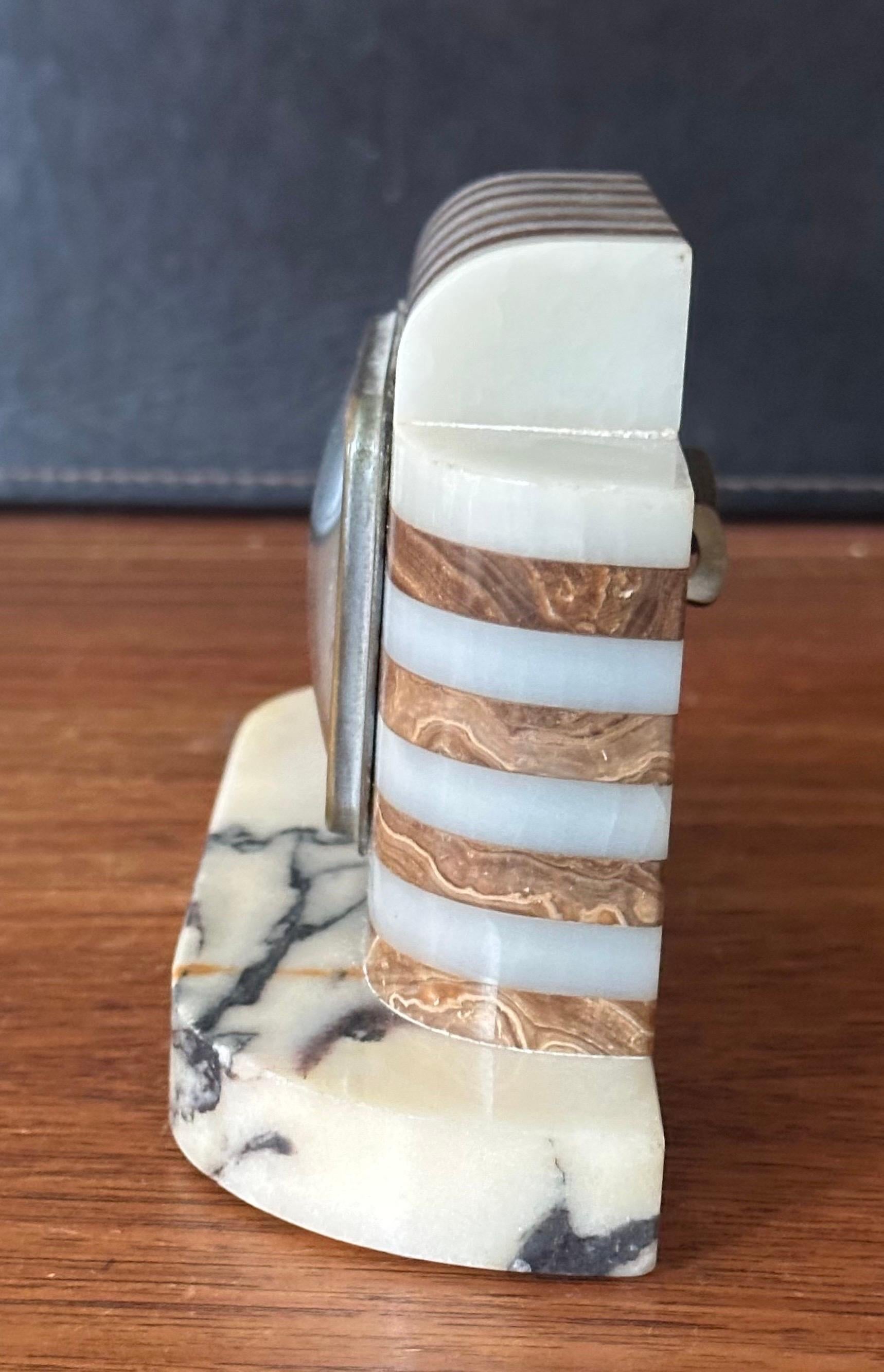 Art Deco Marmor & Onyx Wind Up Tischuhr von DEP of France im Angebot 4