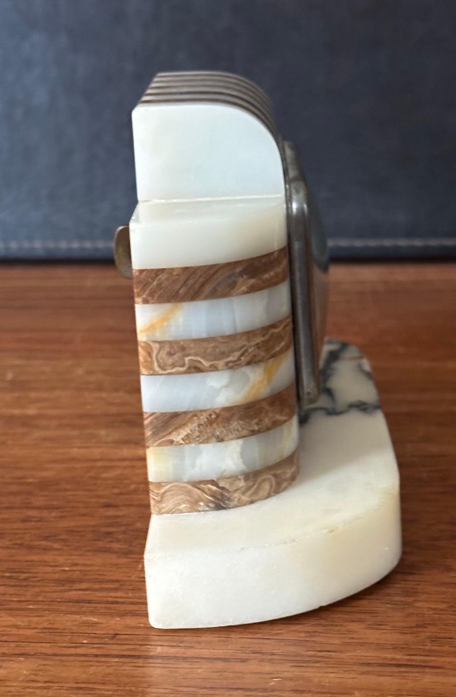 Art Deco Marmor & Onyx Wind Up Tischuhr von DEP of France im Angebot 5