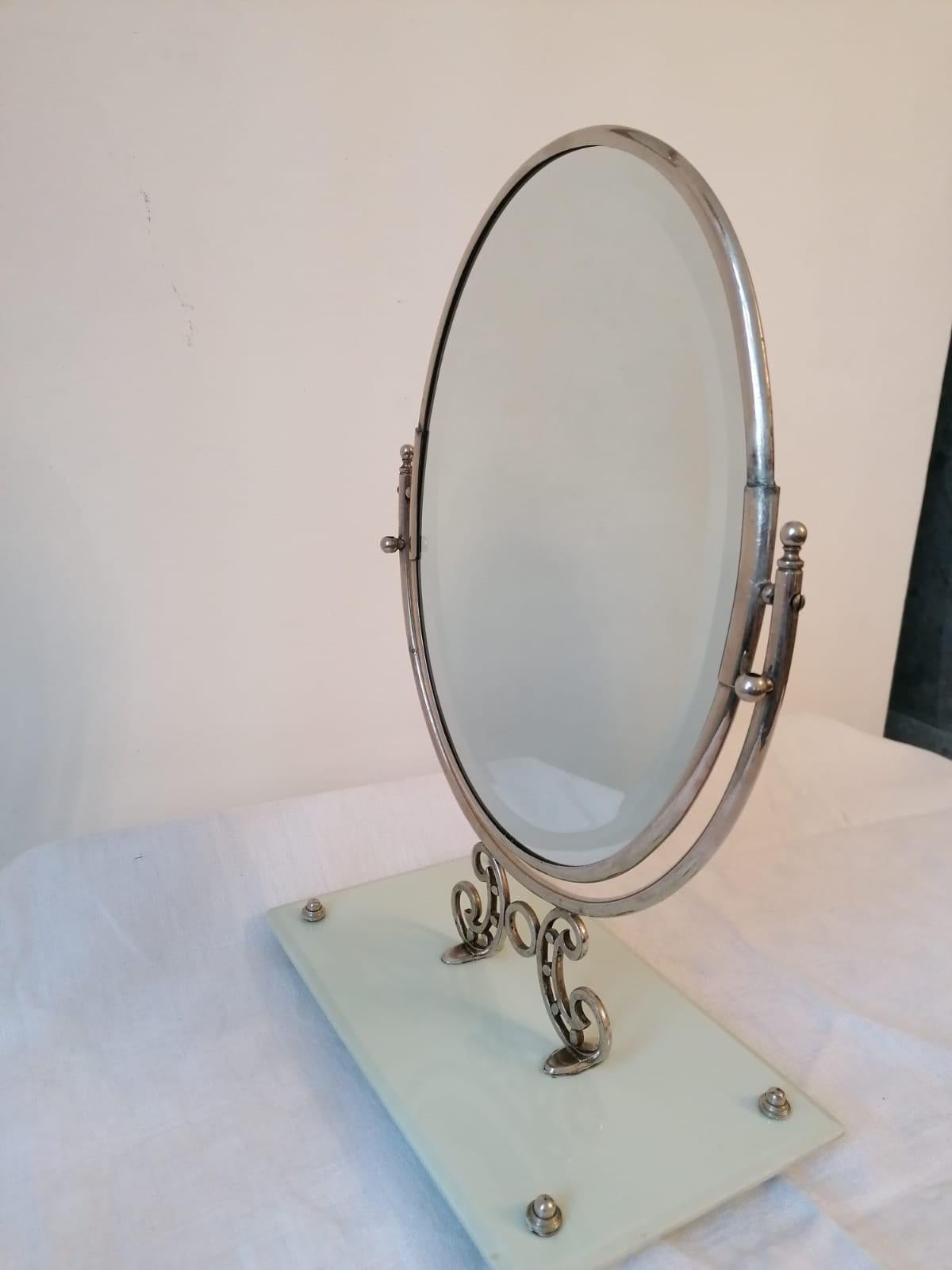 Art déco Miroir de table ovale en marbre Art Déco en vente
