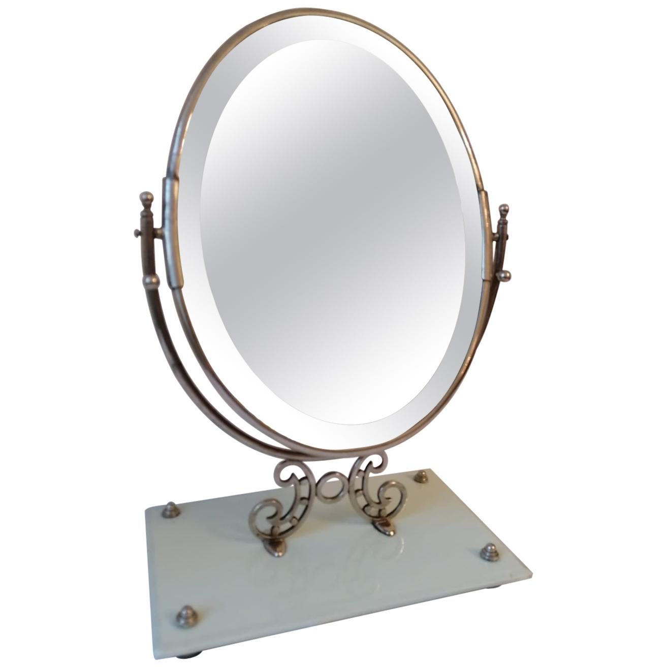 Art Deco Marble Oval Table Mirror For Sale