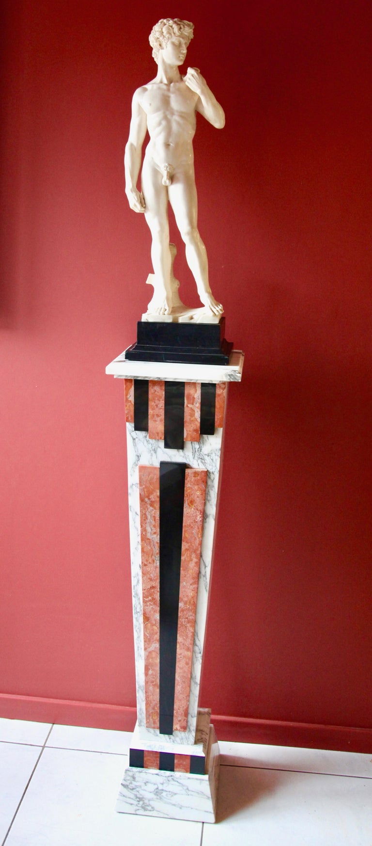 Art Deco Marble Pedestal with Statue of the 'David' Sculpted by G