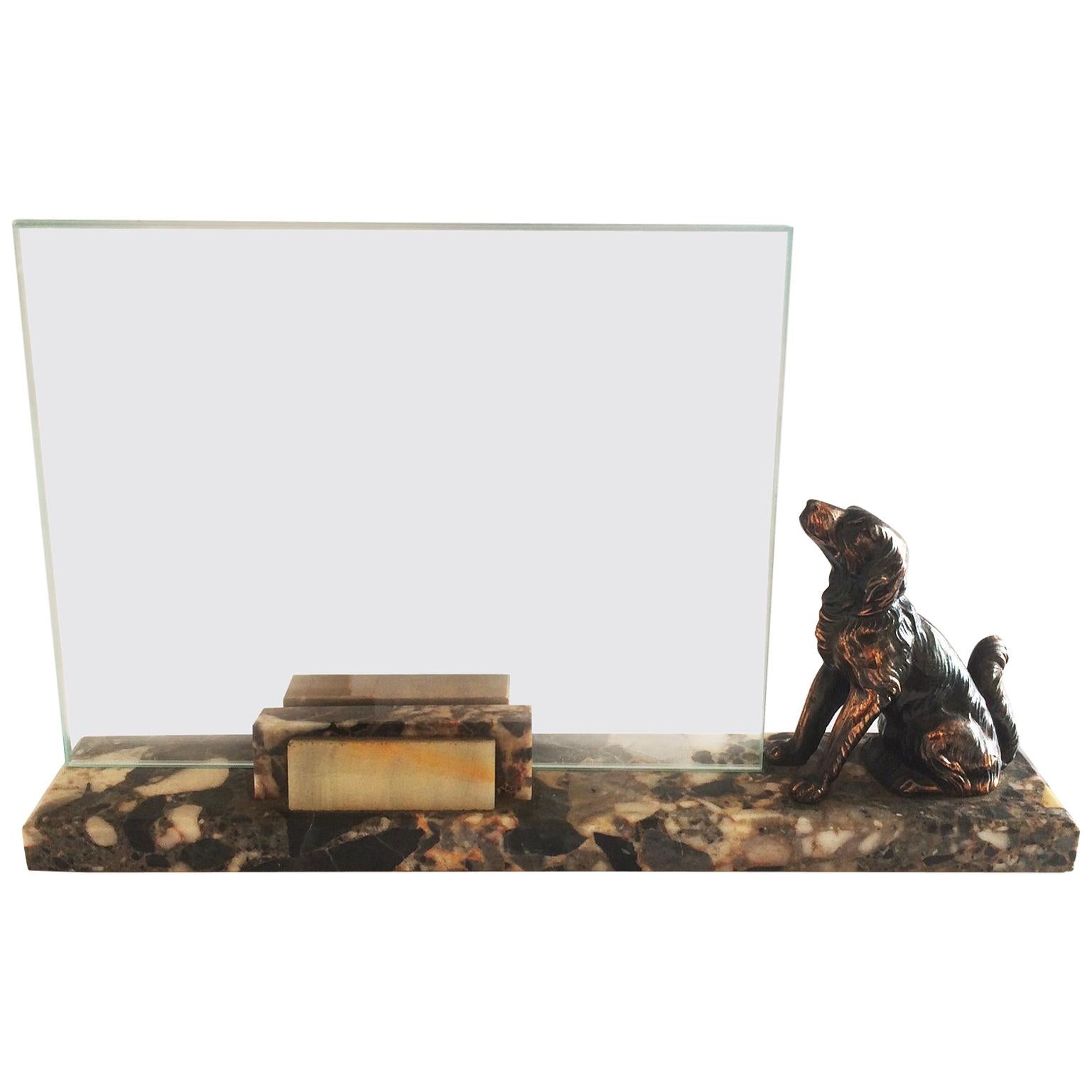 Art Deco Marble Photo Frame with Spaniel Dog For Sale