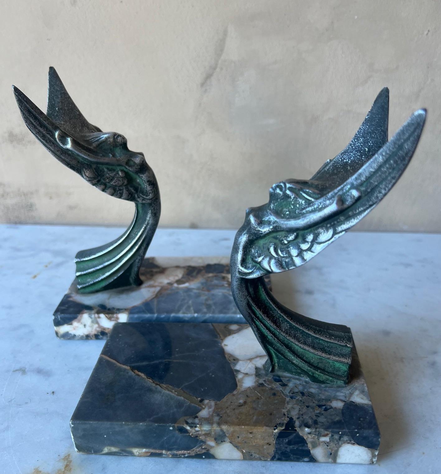 Art Deco Marble & Spelter Bookends, c. 1930's- Set of 2 4