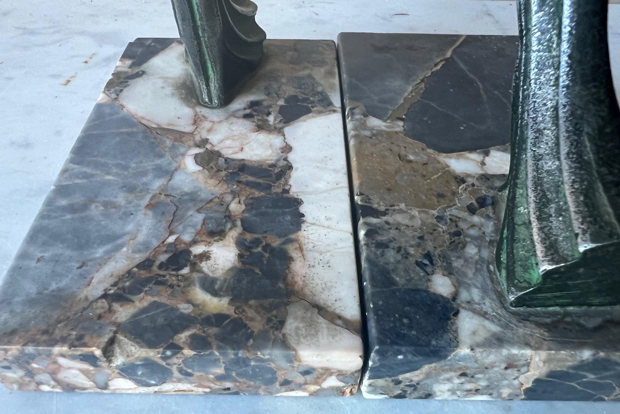 Art Deco Marble & Spelter Bookends, c. 1930's- Set of 2 5