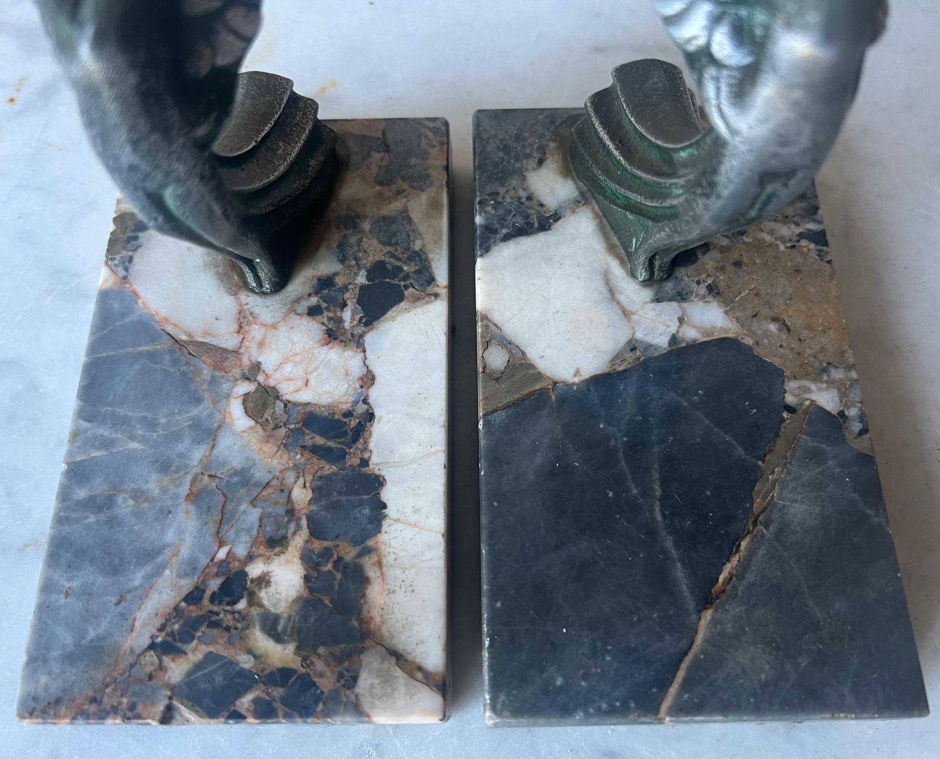 Cast Art Deco Marble & Spelter Bookends, c. 1930's- Set of 2