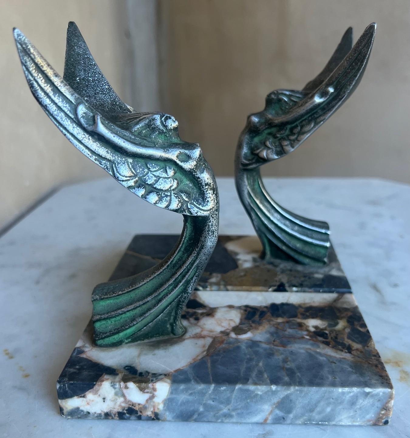 Art Deco Marble & Spelter Bookends, c. 1930's- Set of 2 In Good Condition In Ross, CA