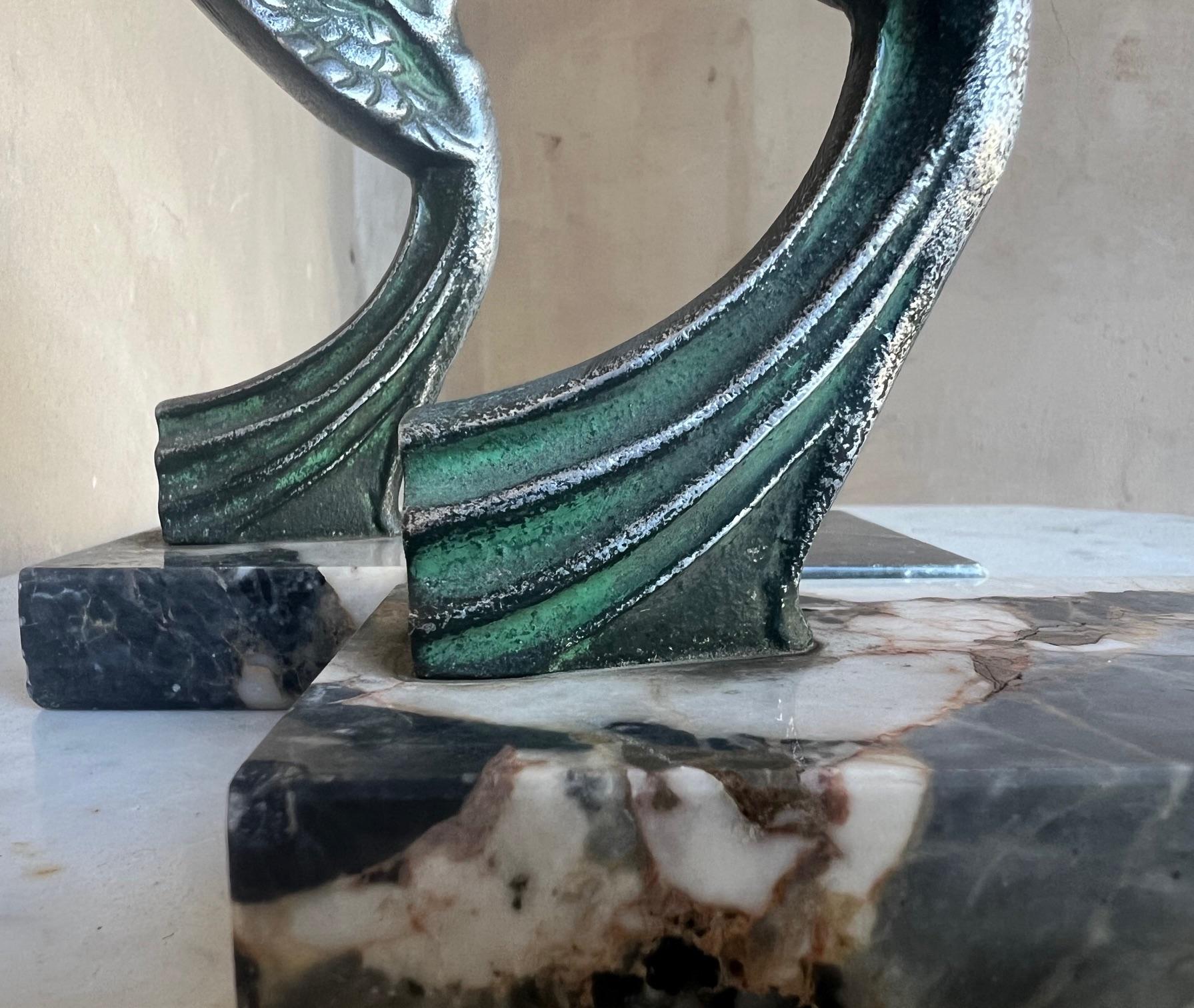 Mid-20th Century Art Deco Marble & Spelter Bookends, c. 1930's- Set of 2