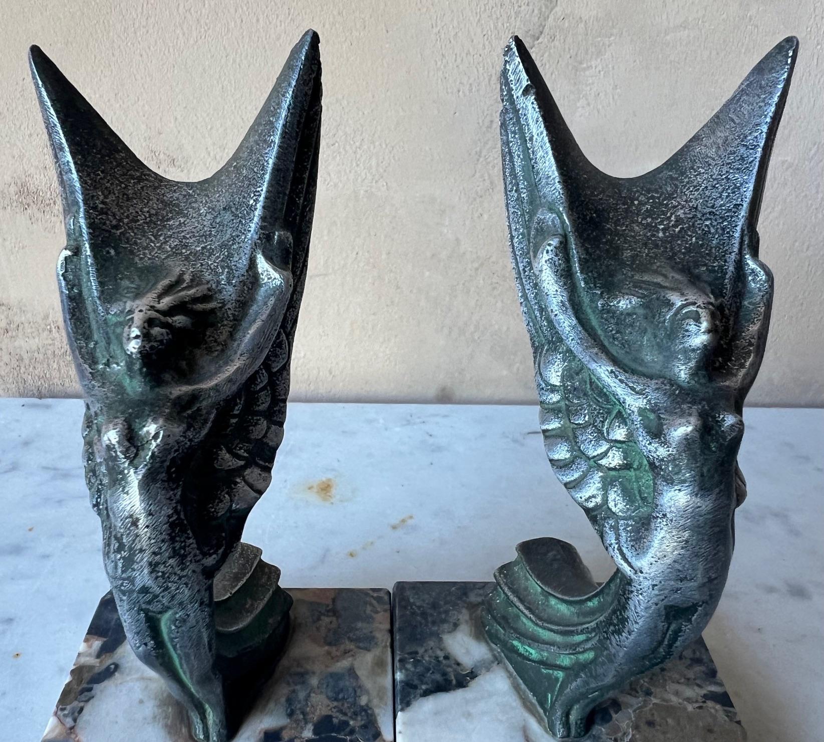 Art Deco Marble & Spelter Bookends, c. 1930's- Set of 2 2