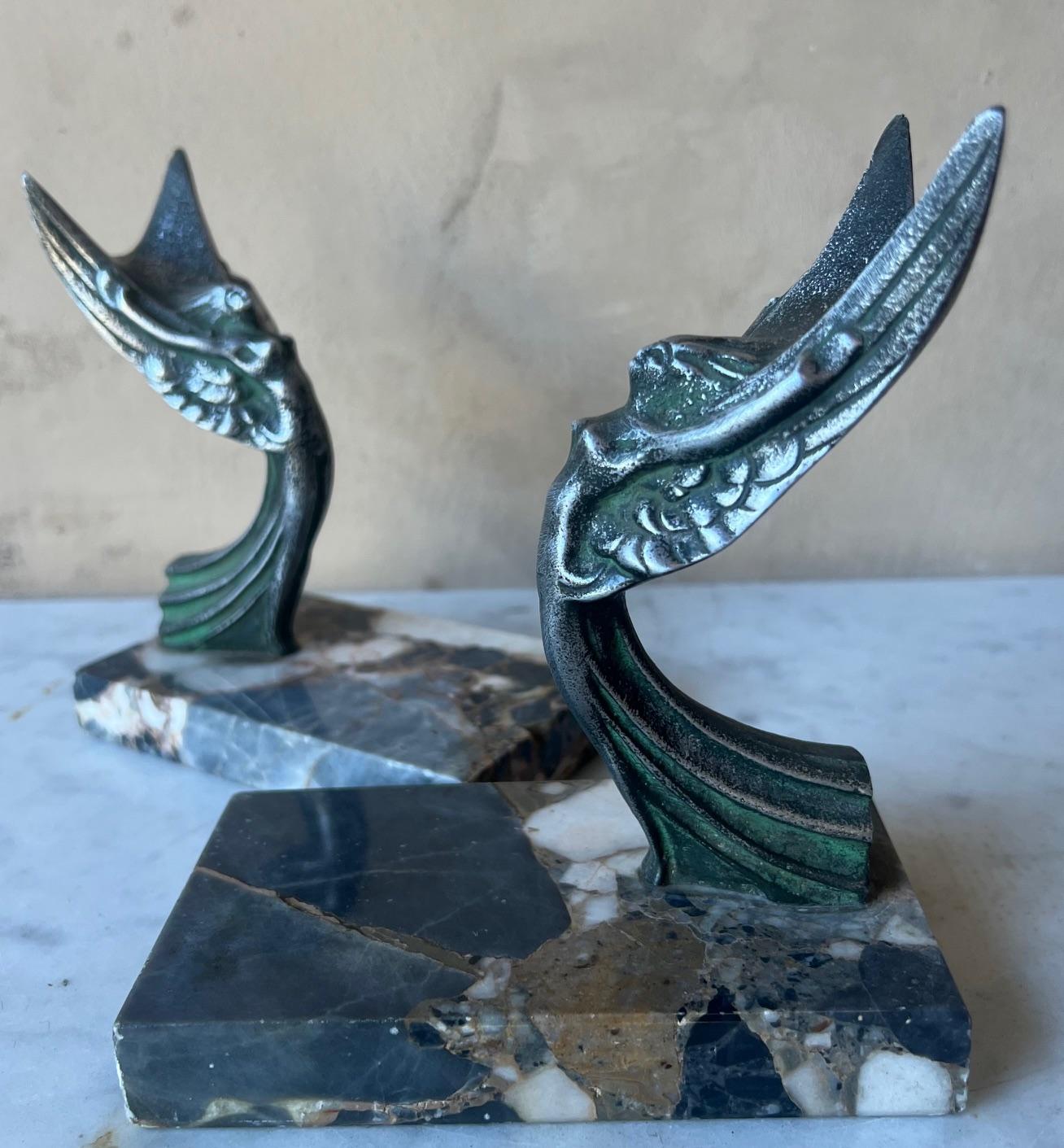 Art Deco Marble & Spelter Bookends, c. 1930's- Set of 2 3