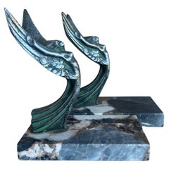 Art Deco Marble & Spelter Bookends, c. 1930's- Set of 2