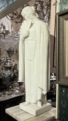 Art Deco  Marmorstatue einer japanischen Geisha aus Marmor von Armand Martial (1884-1960)
