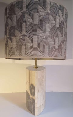 Art Deco Marble Table Lamp with Brass Inlay