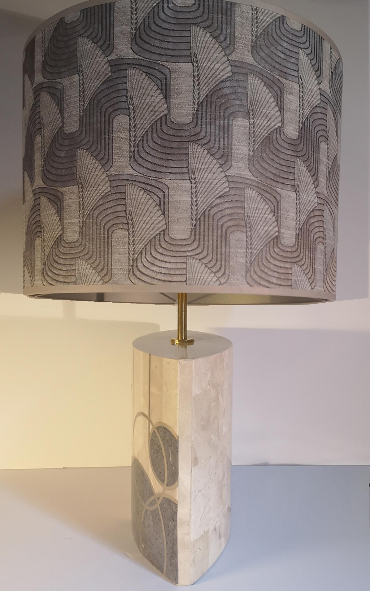 European Art Deco Marble Table Lamp with Brass Inlay For Sale