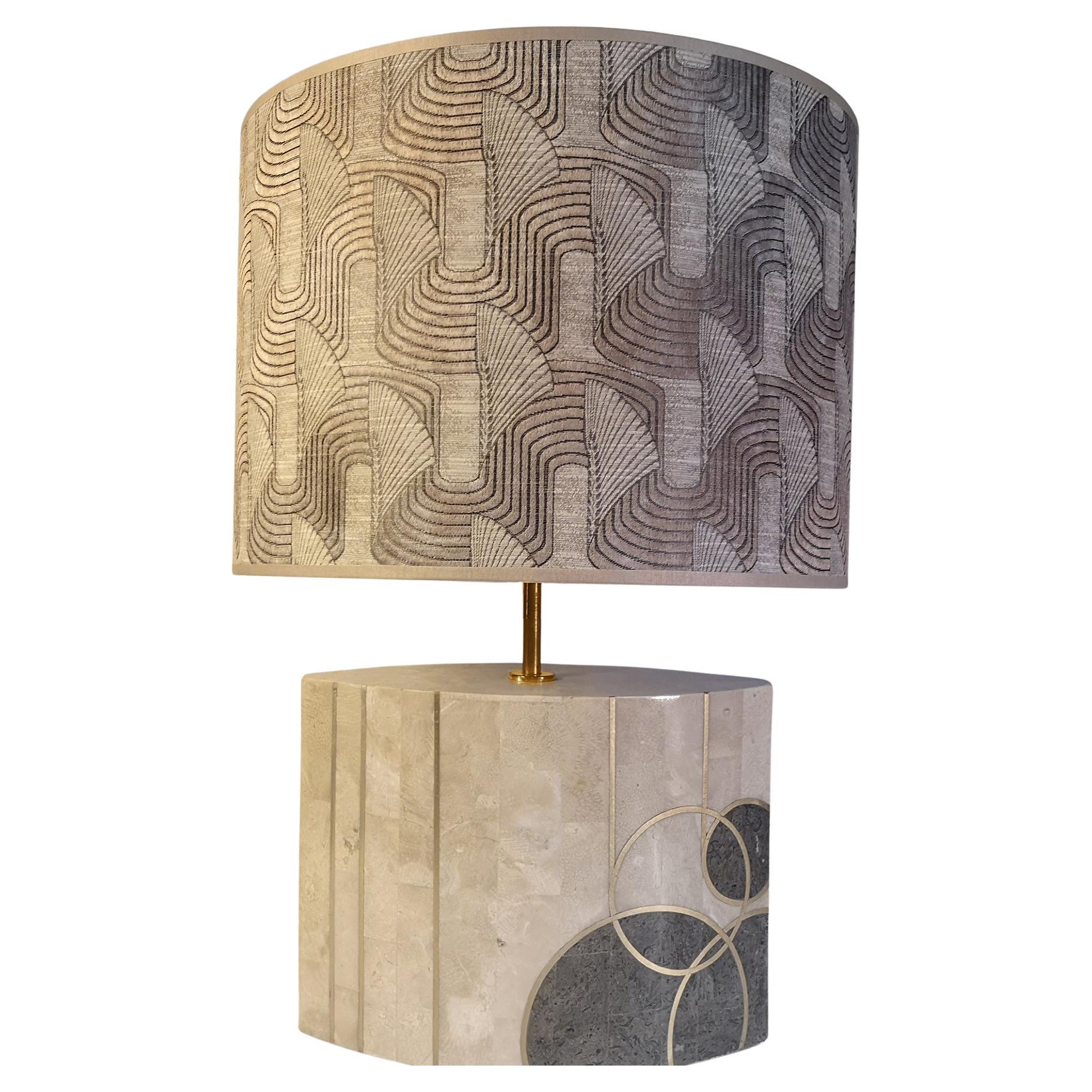 Art Deco Marble Table Lamp with Brass Inlay For Sale