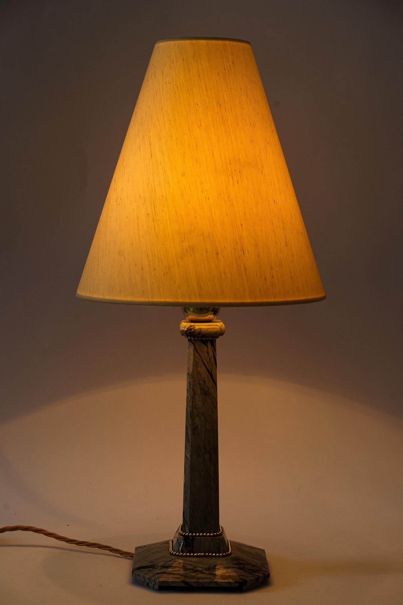 Art Deco Marble Table lamp with brass parts and fabric shade vienna around 1920s For Sale 3