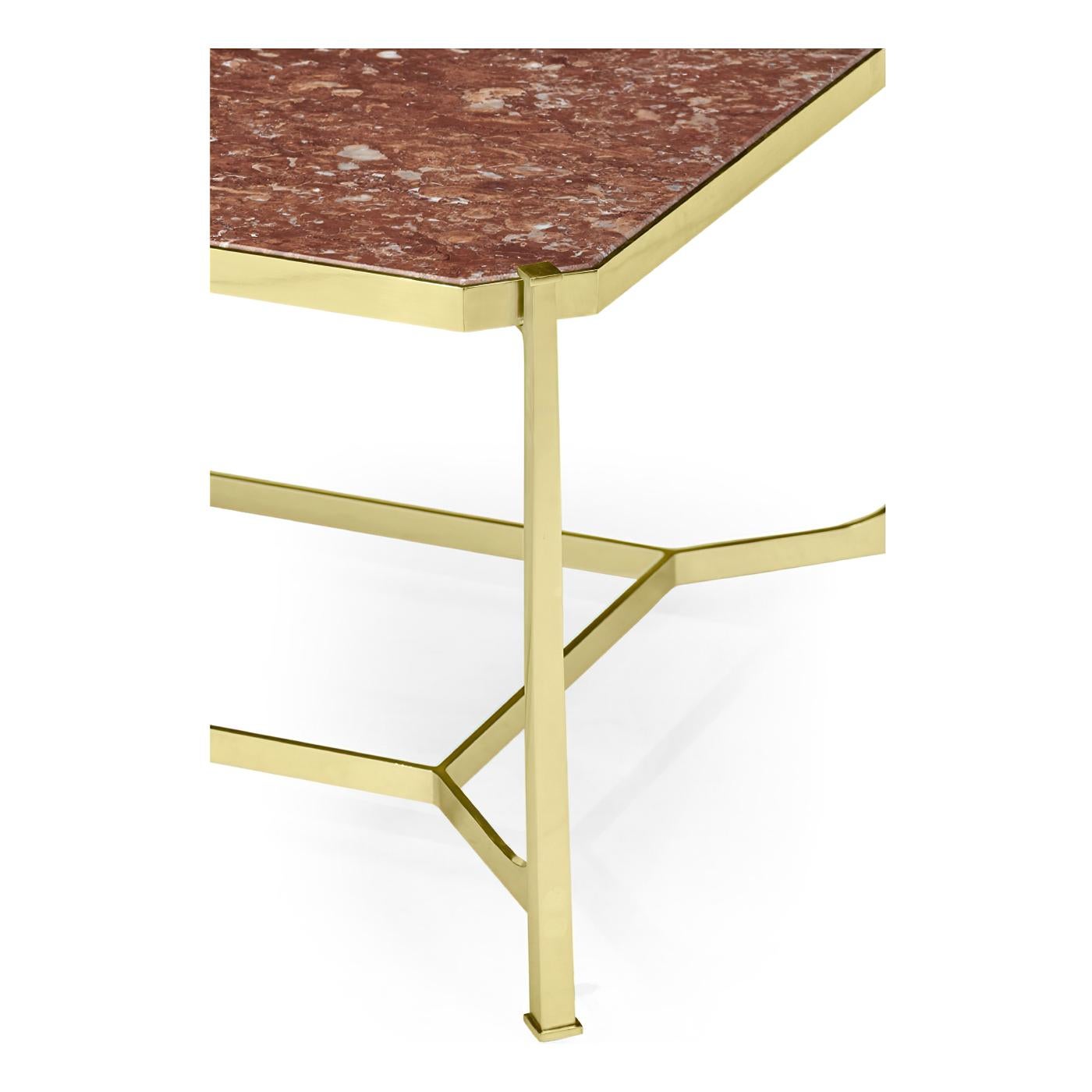 Contemporary Art Deco Marble-Top Coffee Table, Rouge Marble