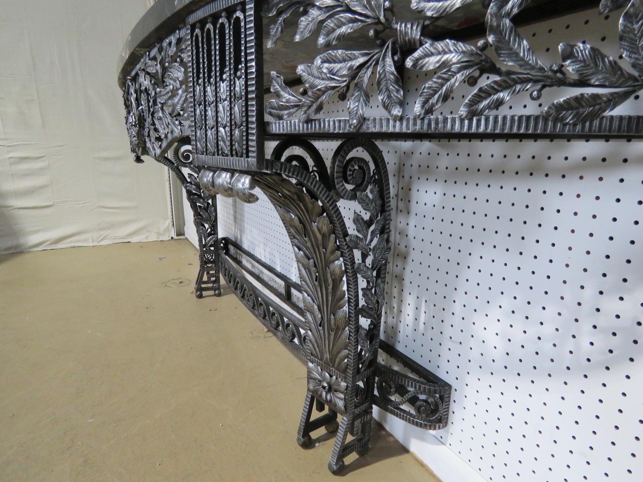 Monumental Wrought Iron Art Deco Marble Top Console Table Attr. to Edgar Brandt In Good Condition In Swedesboro, NJ