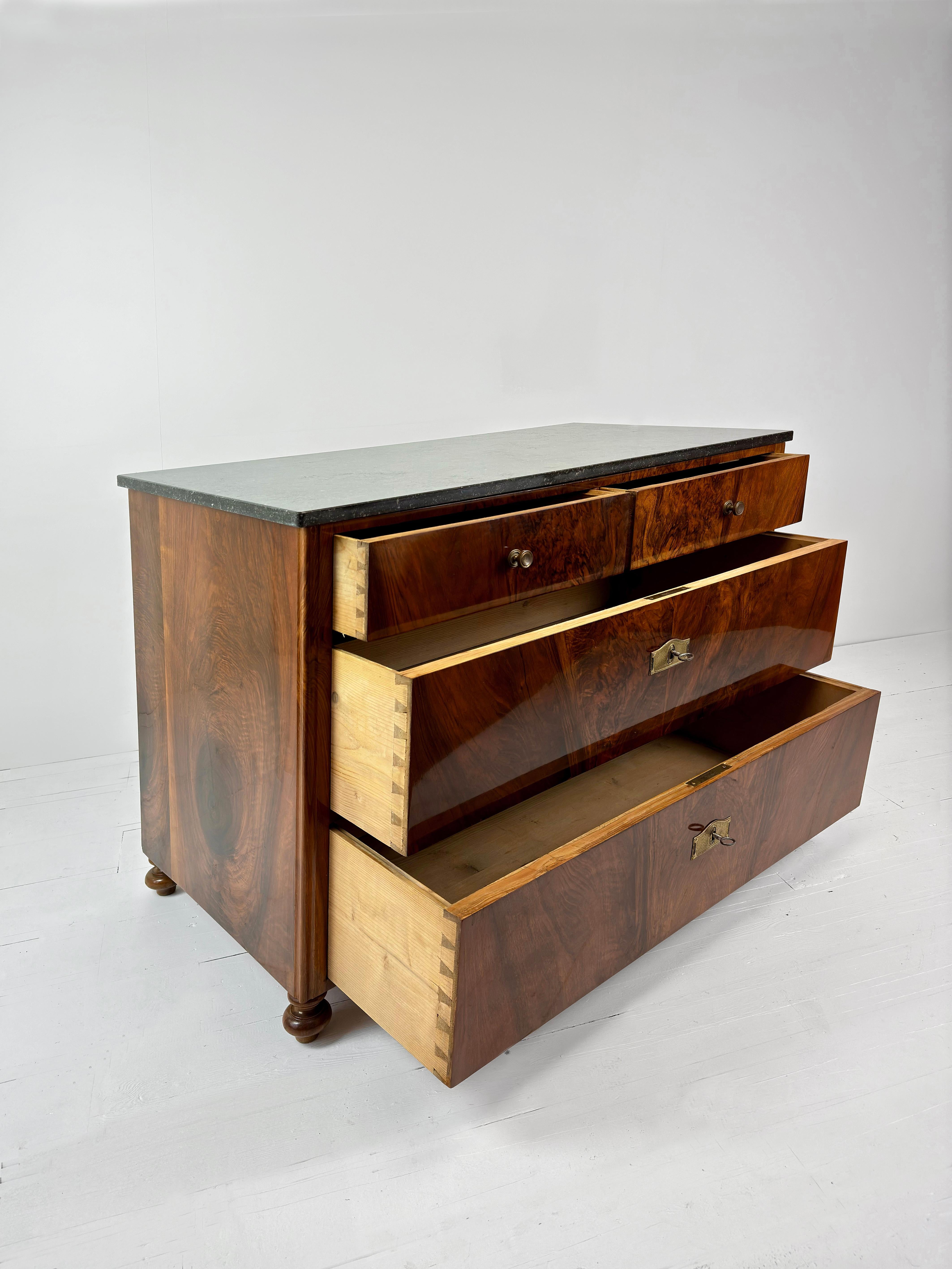 Art Deco Marble Top Walnut Commode, French c.1930's In Good Condition For Sale In London, GB