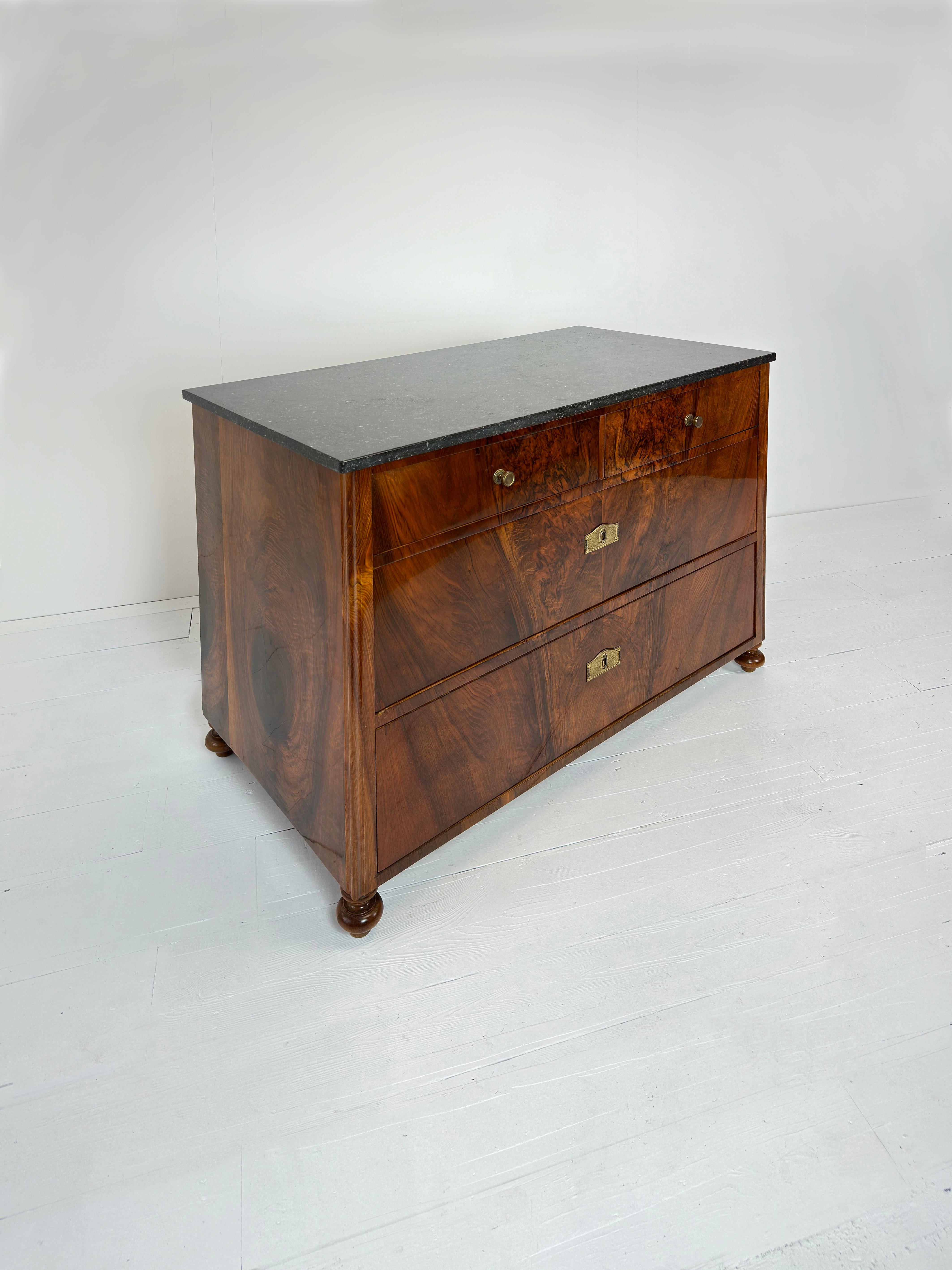 Mid-20th Century Art Deco Marble Top Walnut Commode, French c.1930's For Sale