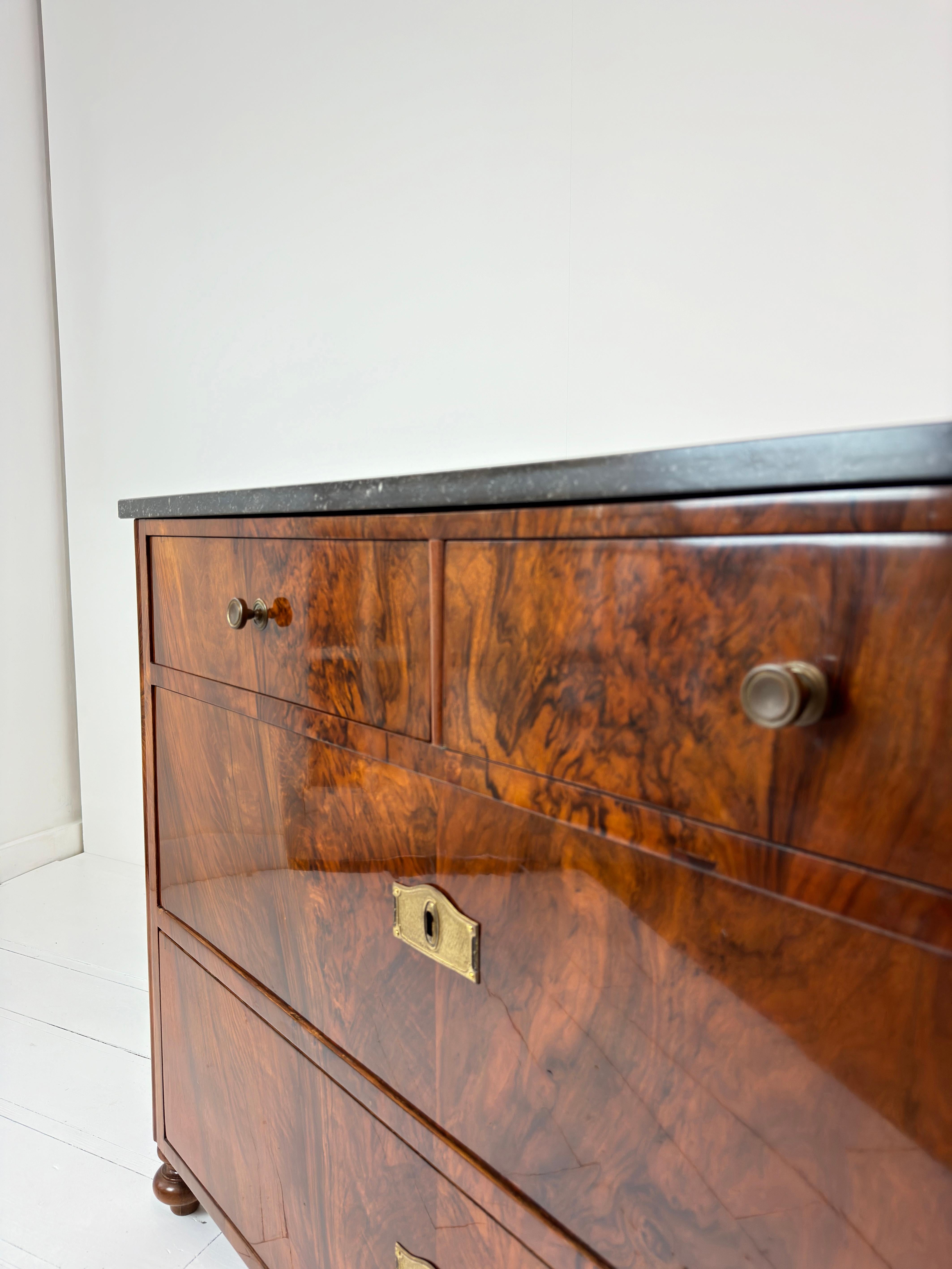Art Deco Marble Top Walnut Commode, French c.1930's For Sale 2